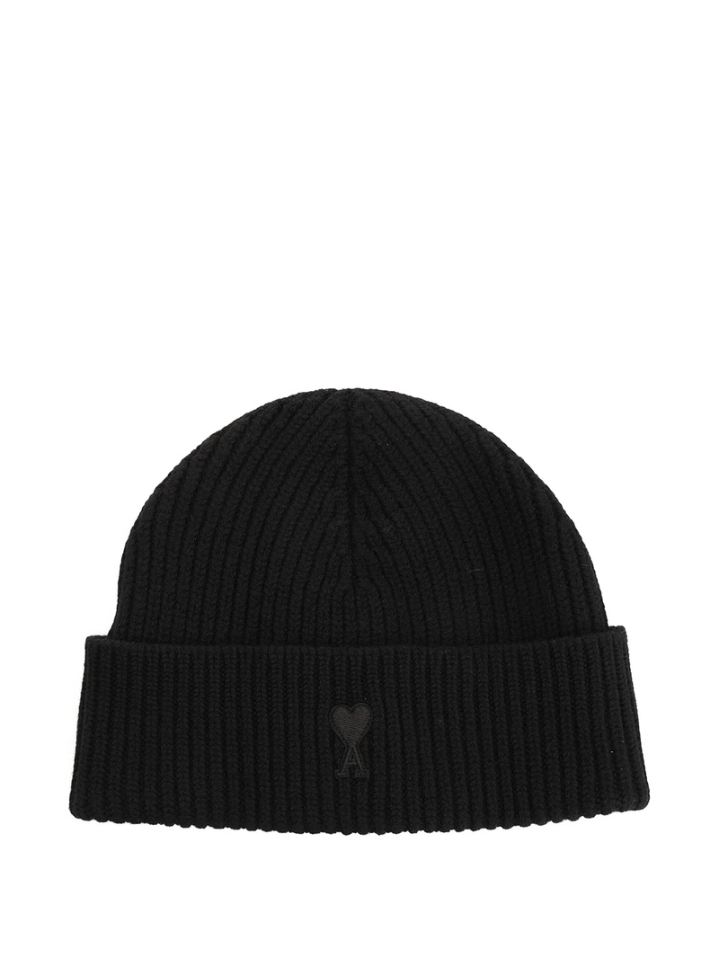 Black wool beanie hat