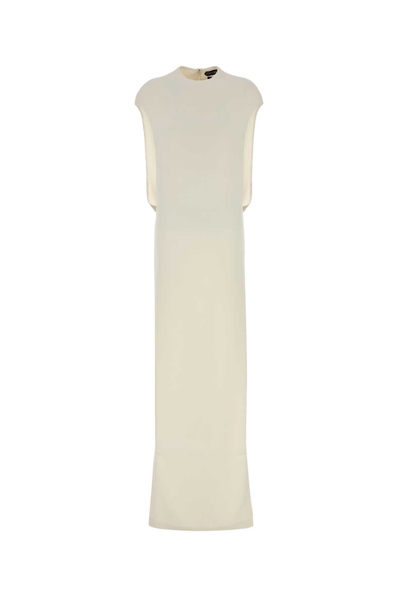 White stretch georgette long dress