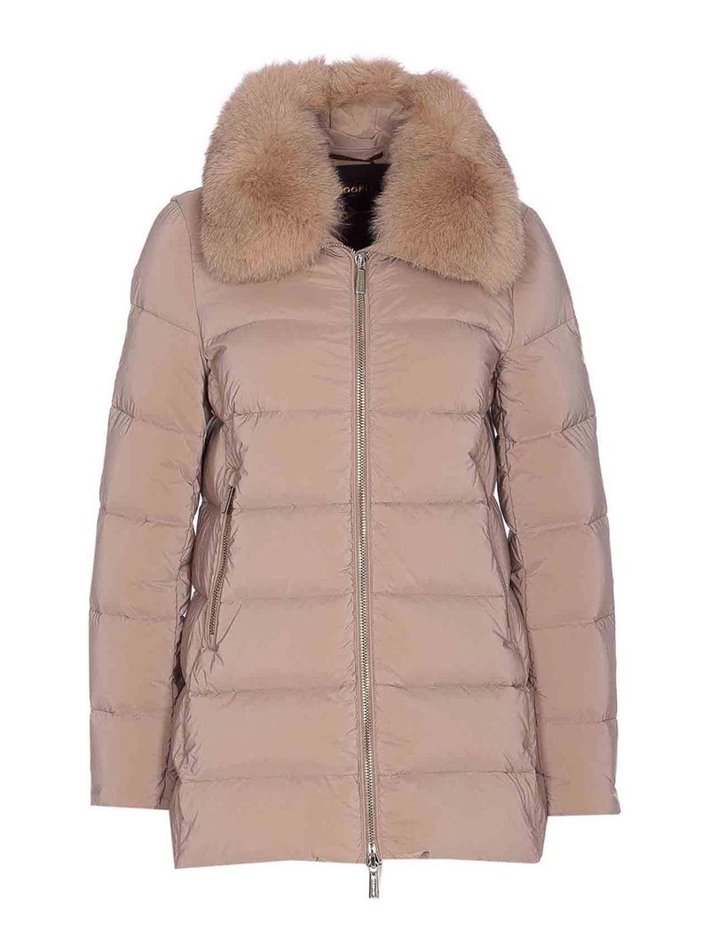 Beige Dorado Down Jacket Frontal Zip Closure