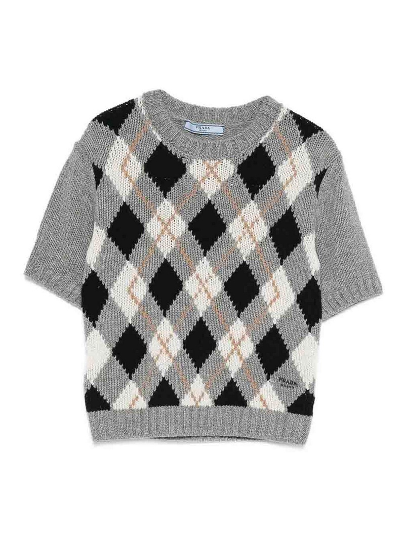 Cashmere Argyle Knit T-Shirt