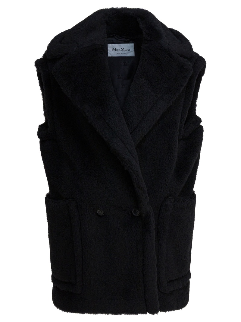 Sleeveless teddy jacket in alpaca and wool