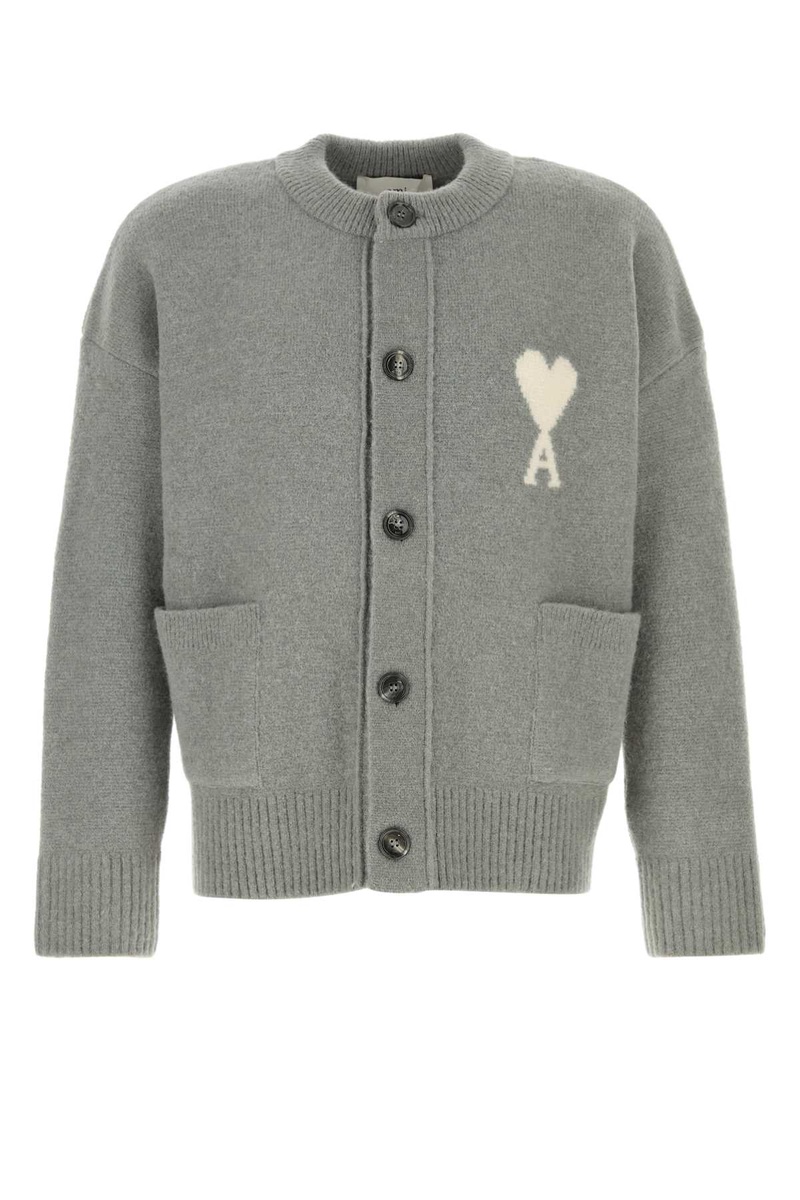 Grey stretch alpaca blend cardigan