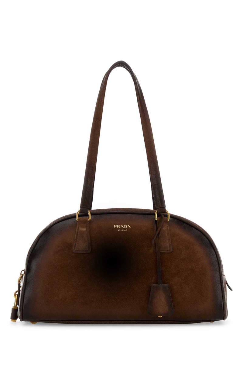Brown suede medium Prada Bowling shoulder bag