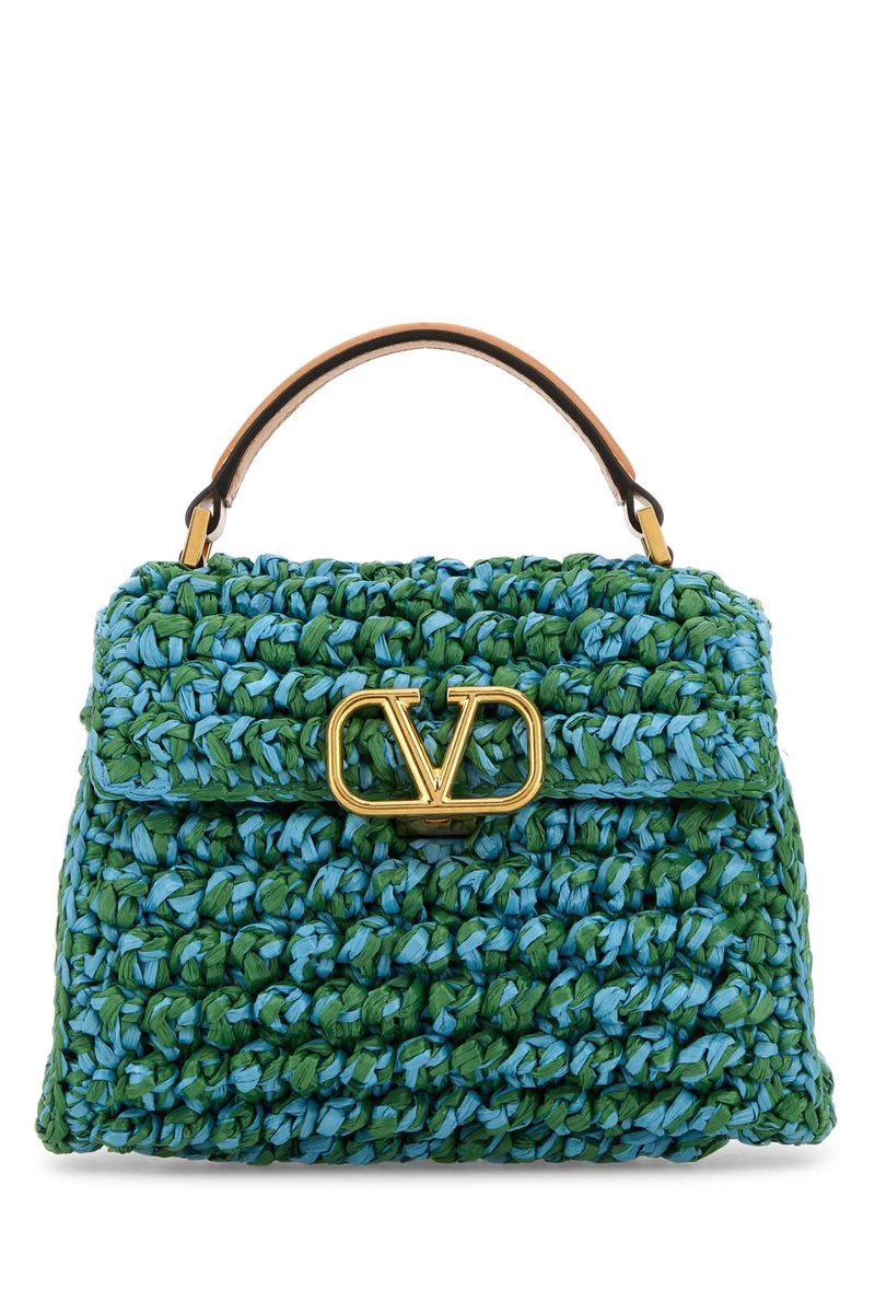 Two-tone raffia VSling handbag