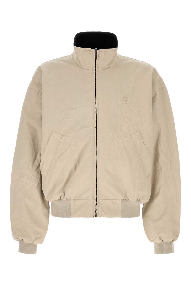Sand cotton blend reversibile bomber jacket