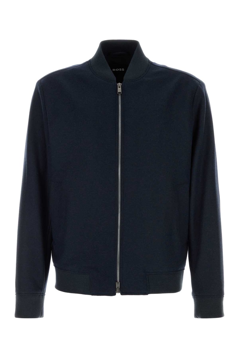 Midnight blue stretch flannel bomber jacket