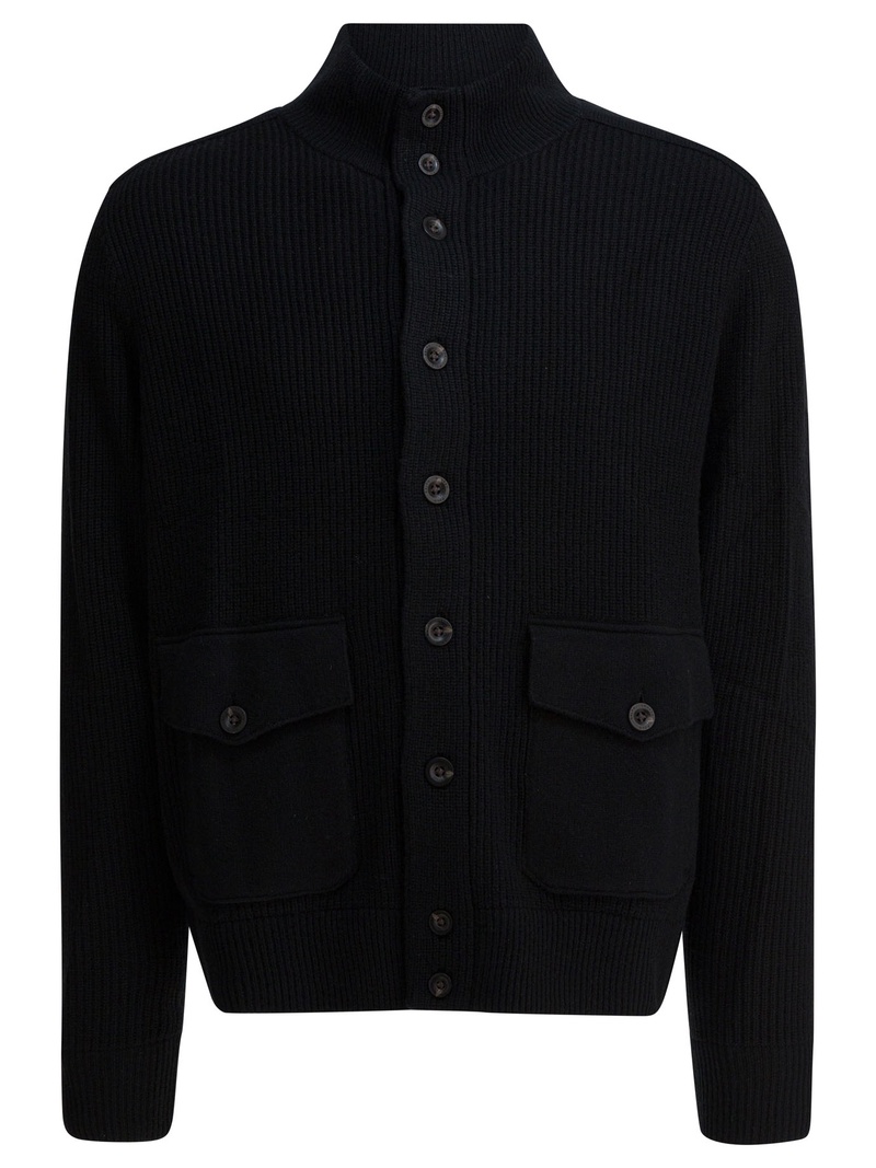 Wool cardigan with mock neckline