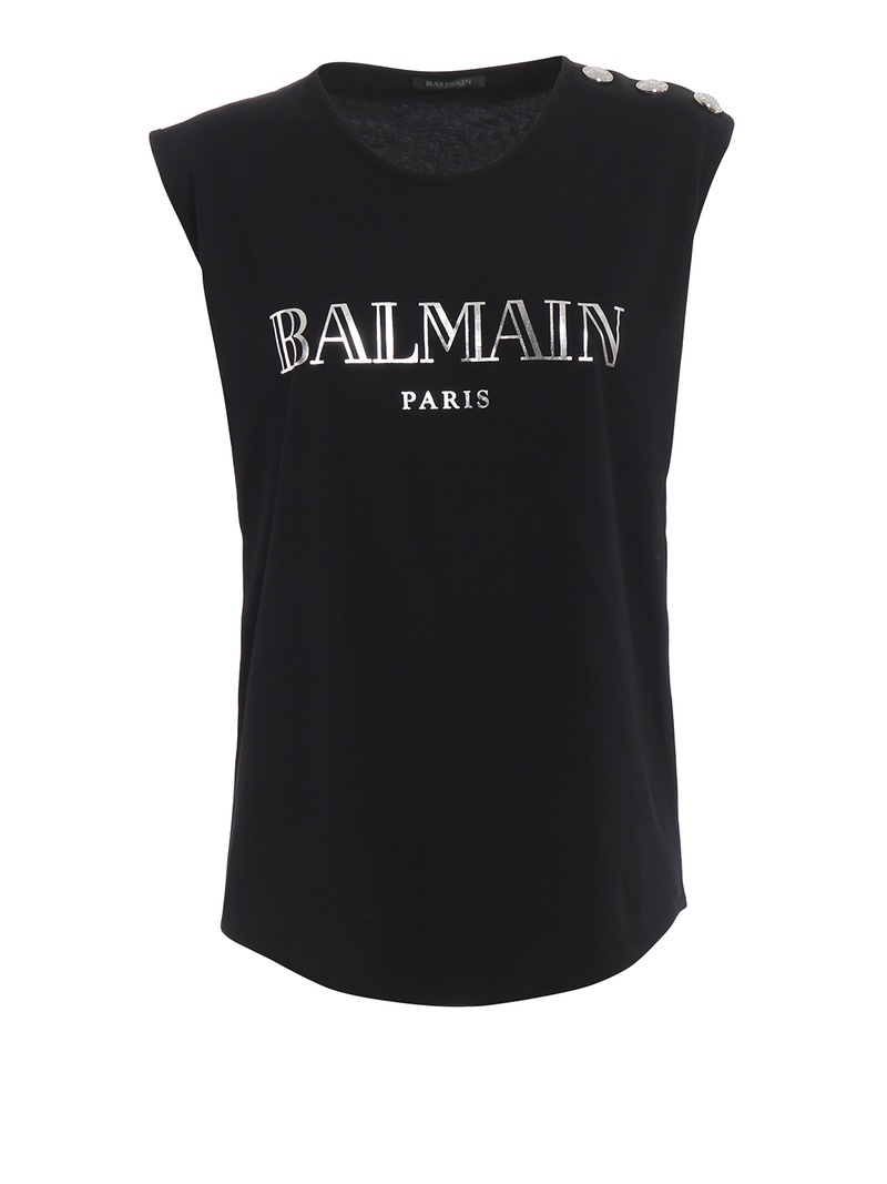 Silver-tone logo print white cotton tank top