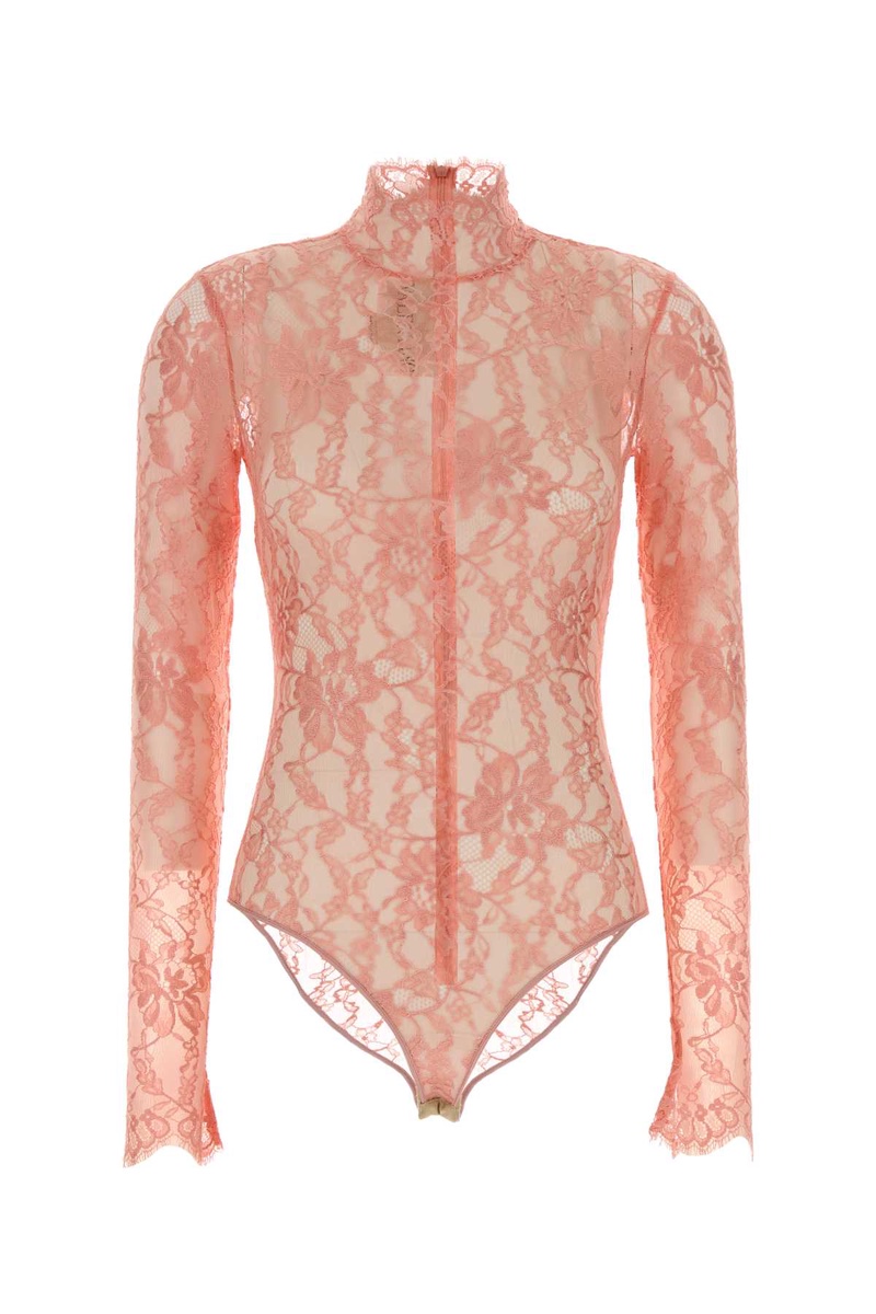 Salmon stretch lace bodysuit
