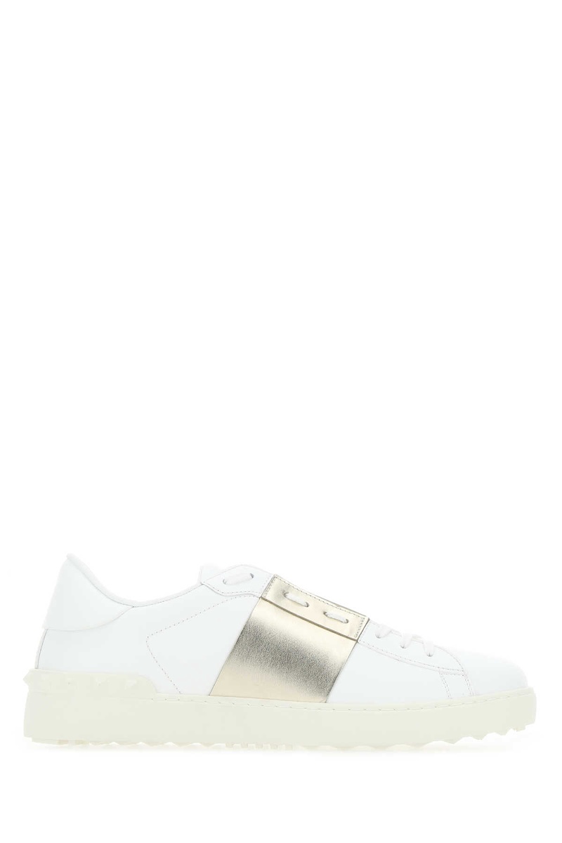 White  leather Open sneakers with platinum band