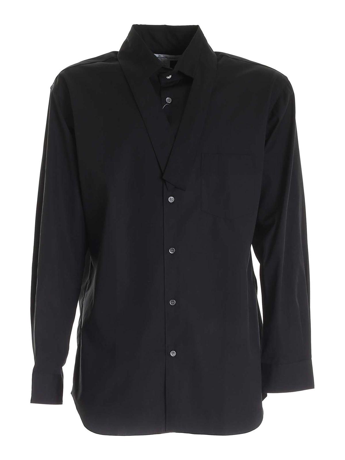 Ribbon on the neckline shirt in black FGB0321 (Comme Des Garçons SHIRT / シャツ・ブラウス ) | Comme Des Garçons SHIRT (コムデギャルソン シャツ)