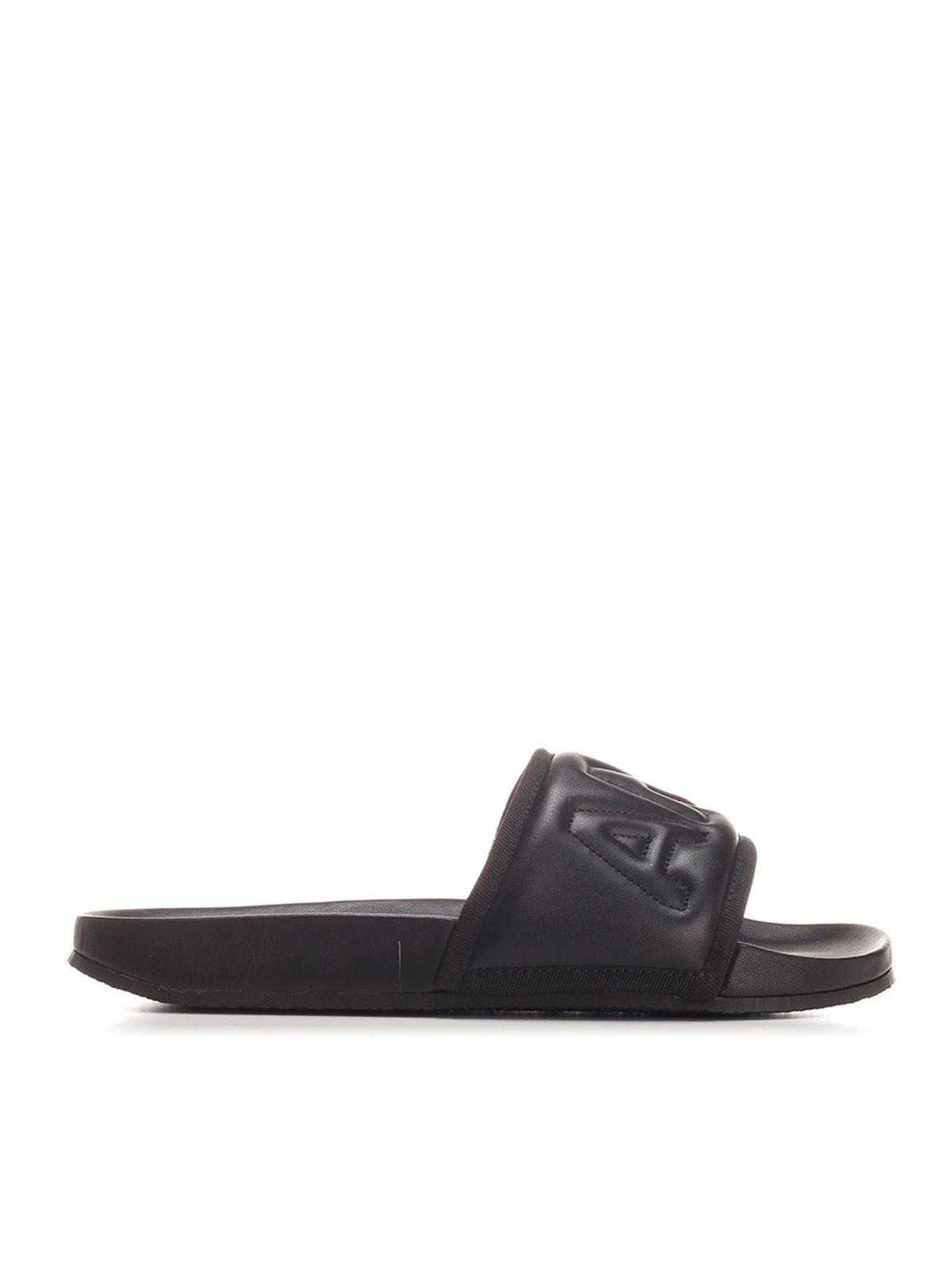 Leather branded sliders in black BMIC001S21LEA0011010 (AMBUSH / サンダル ) | AMBUSH (アンブッシュ)