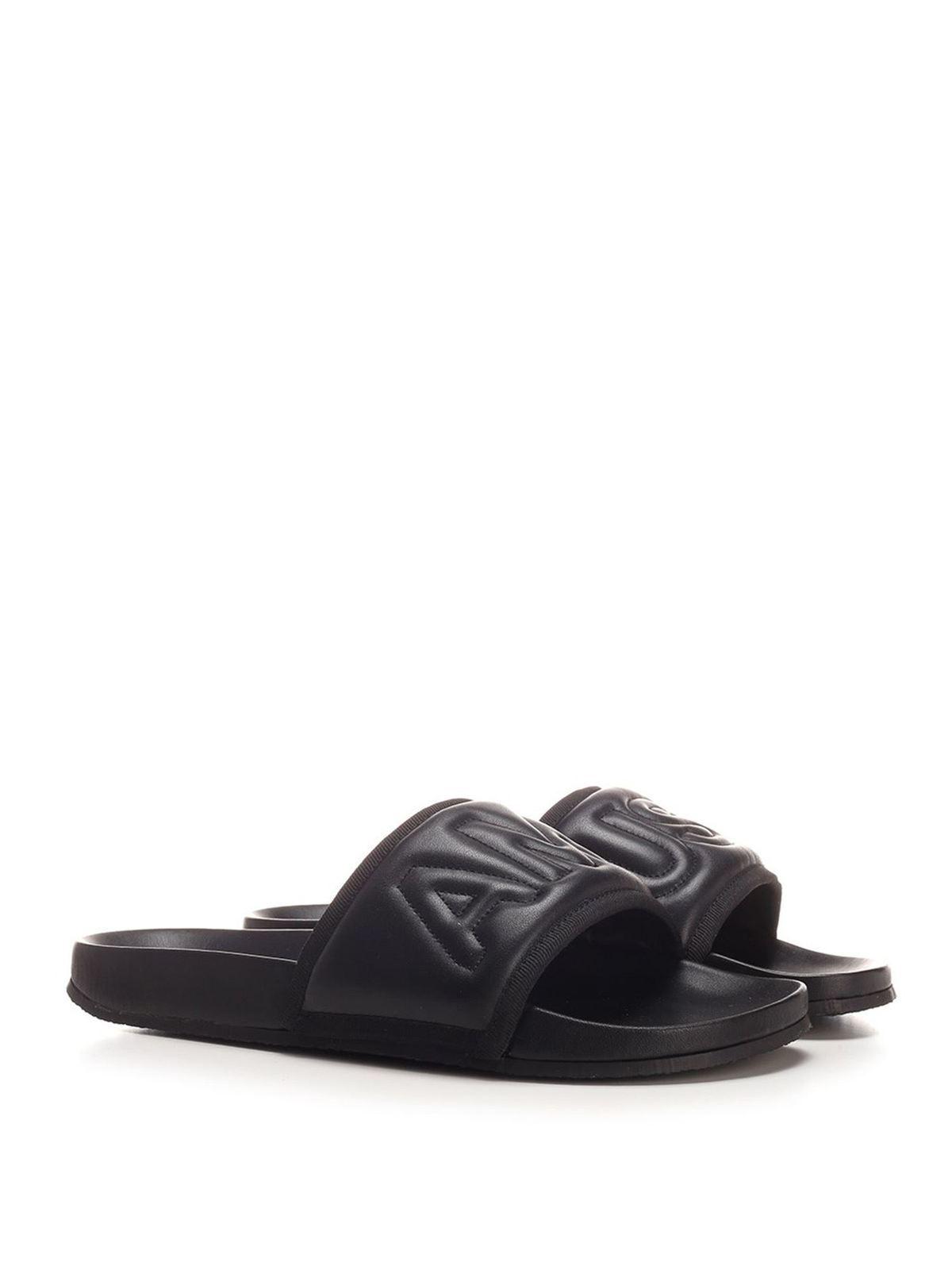 Leather branded sliders in black BMIC001S21LEA0011010 (AMBUSH / サンダル ) | AMBUSH (アンブッシュ)(1)
