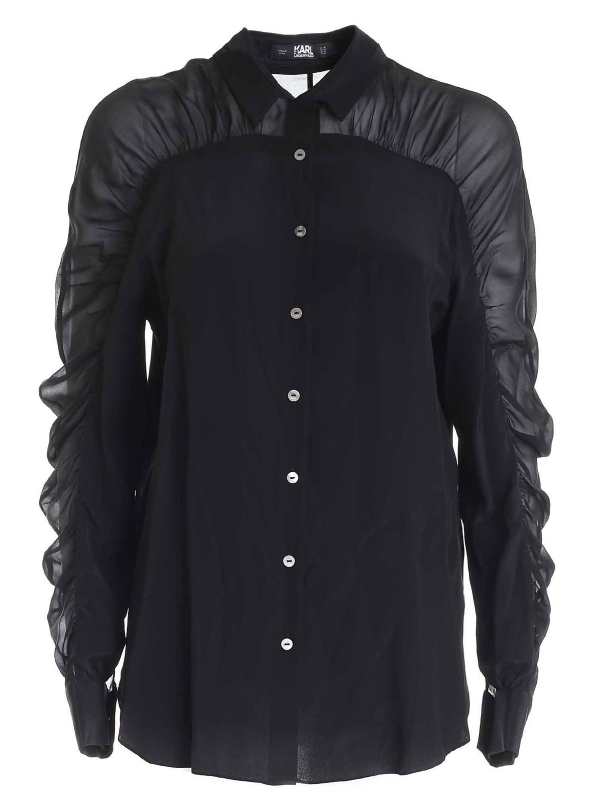 W/Gathering silk shirt in black 205W1602999 (KARL LAGERFELD / シャツ・ブラウス ) | KARL LAGERFELD (カール・ラガーフェルド)