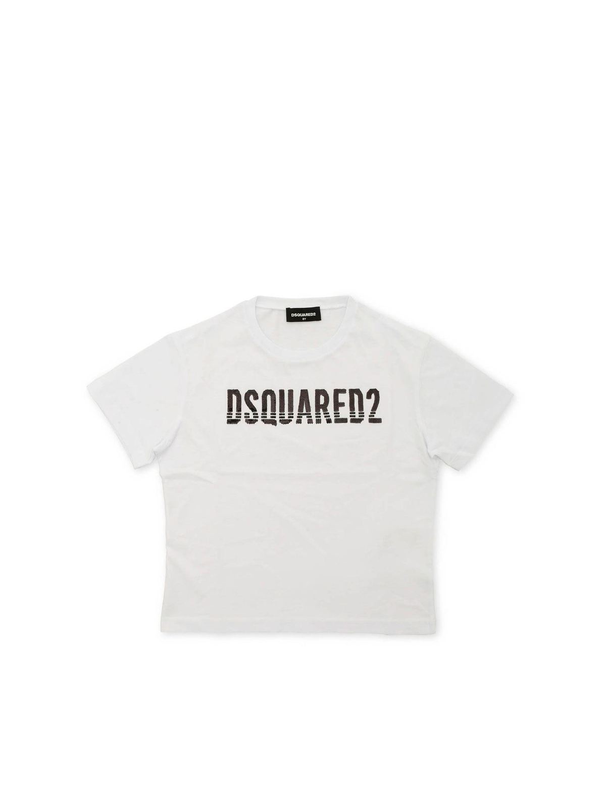 Sequin logo T-shirt in white DQ04BUD00MMDQ100 (Dsquared2 / Tシャツ・カットソー ) | Dsquared2 (ディースクエアード)
