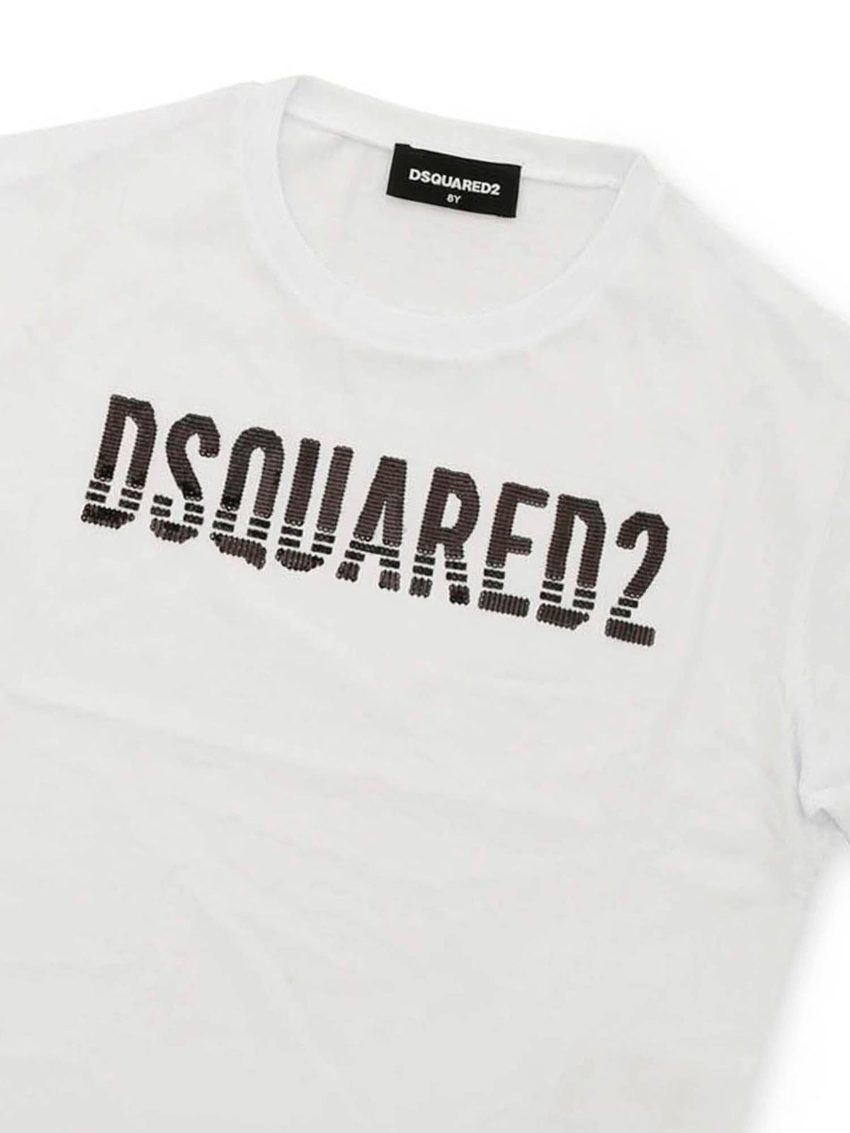 Sequin logo T-shirt in white DQ04BUD00MMDQ100 (Dsquared2 / Tシャツ・カットソー ) | Dsquared2 (ディースクエアード)(2)