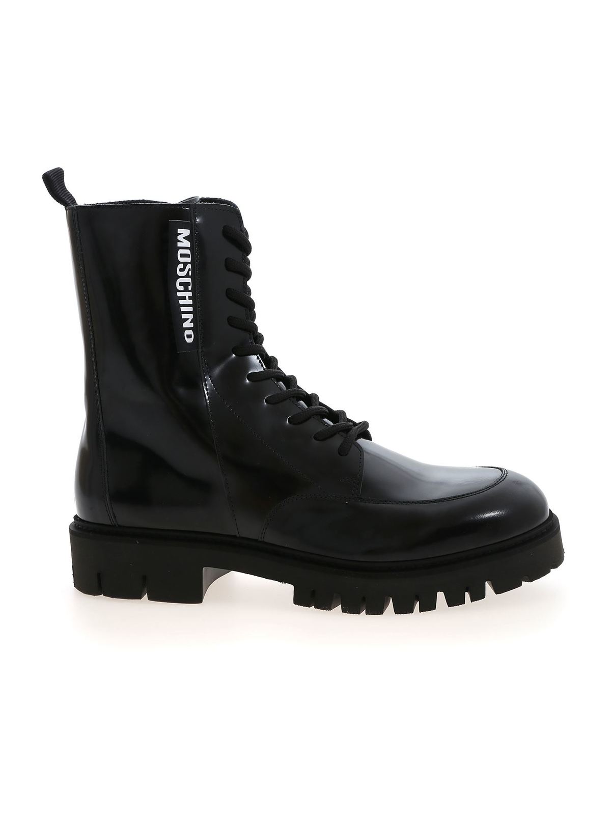 Moschino Label ankle boots in black MB21014G1BGB0000 (MOSCHINO / ブーツ ) | MOSCHINO (モスキーノ)