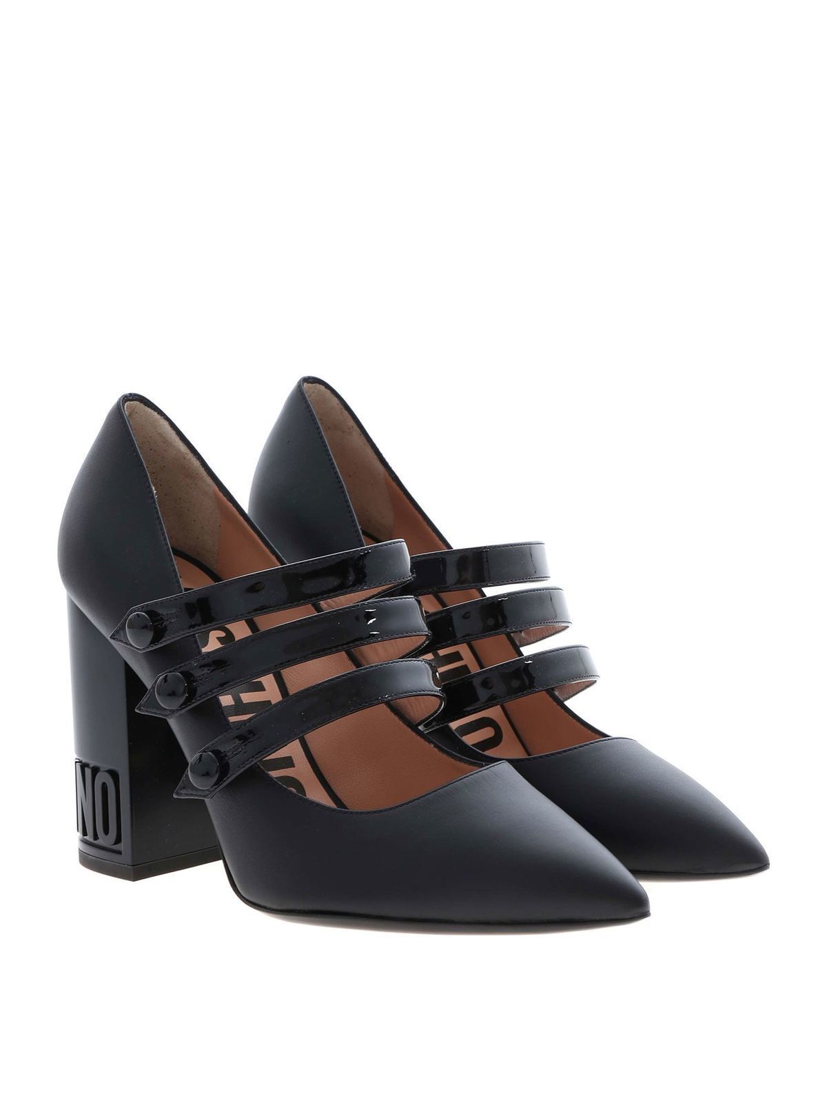 Branded heel pointed toe pumps in black MA1018AC0BMF100B (MOSCHINO / パンプス・ハイヒール ) | MOSCHINO (モスキーノ)(1)