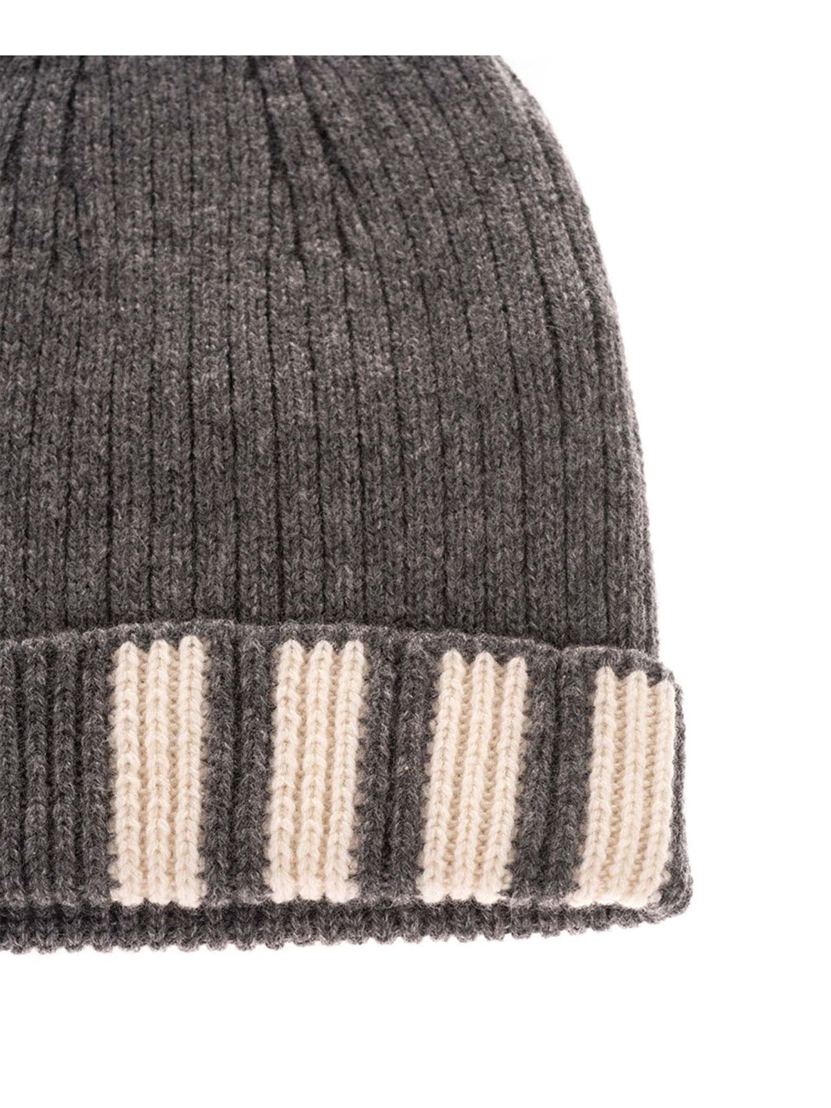 Striped ribbed cap in grey MKH009A00011035 (Thom Browne / 帽子 ) | Thom Browne (トム・ブラウン)(1)