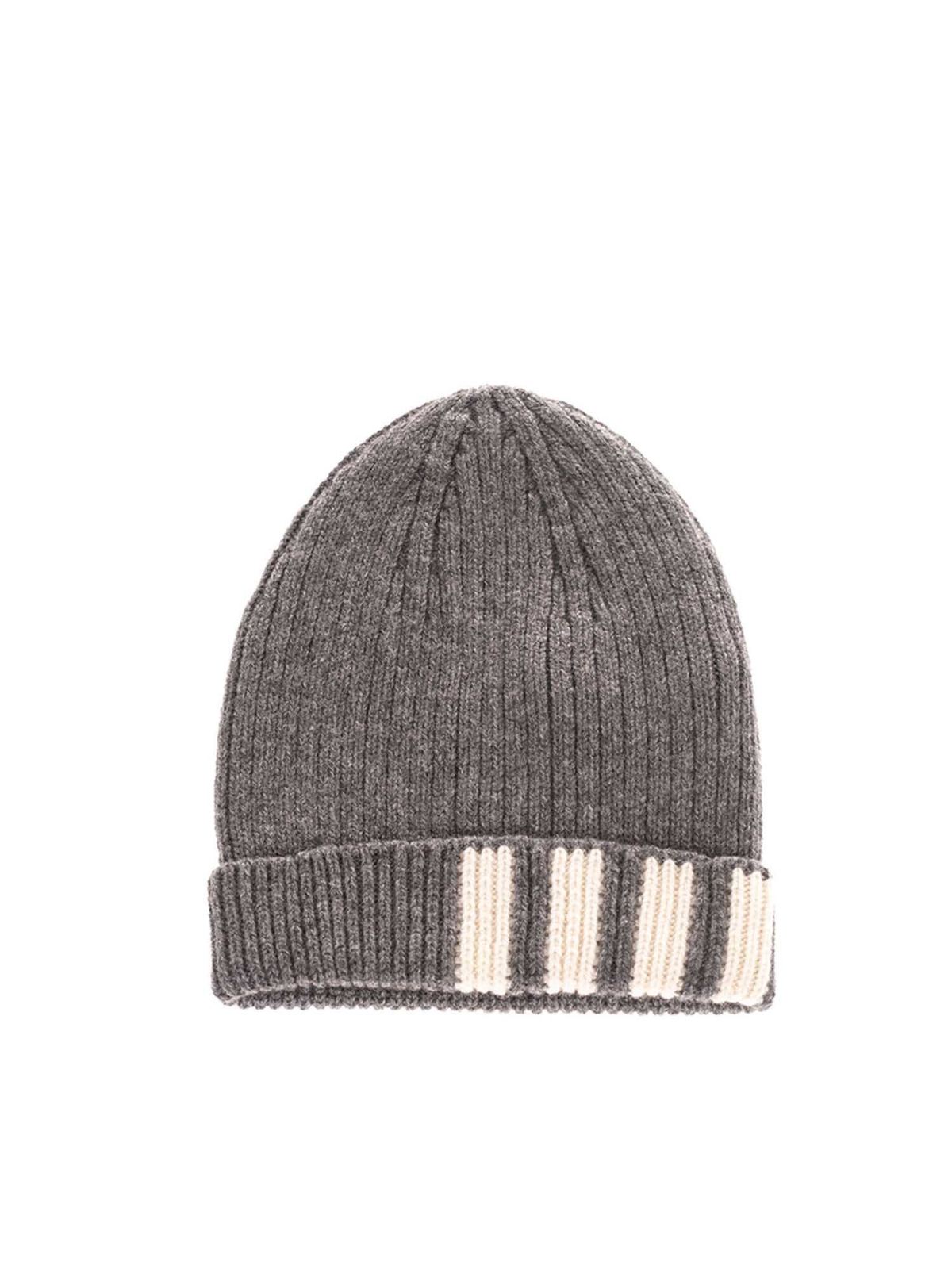 Striped ribbed cap in grey MKH009A00011035 (Thom Browne / 帽子 ) | Thom Browne (トム・ブラウン)(2)