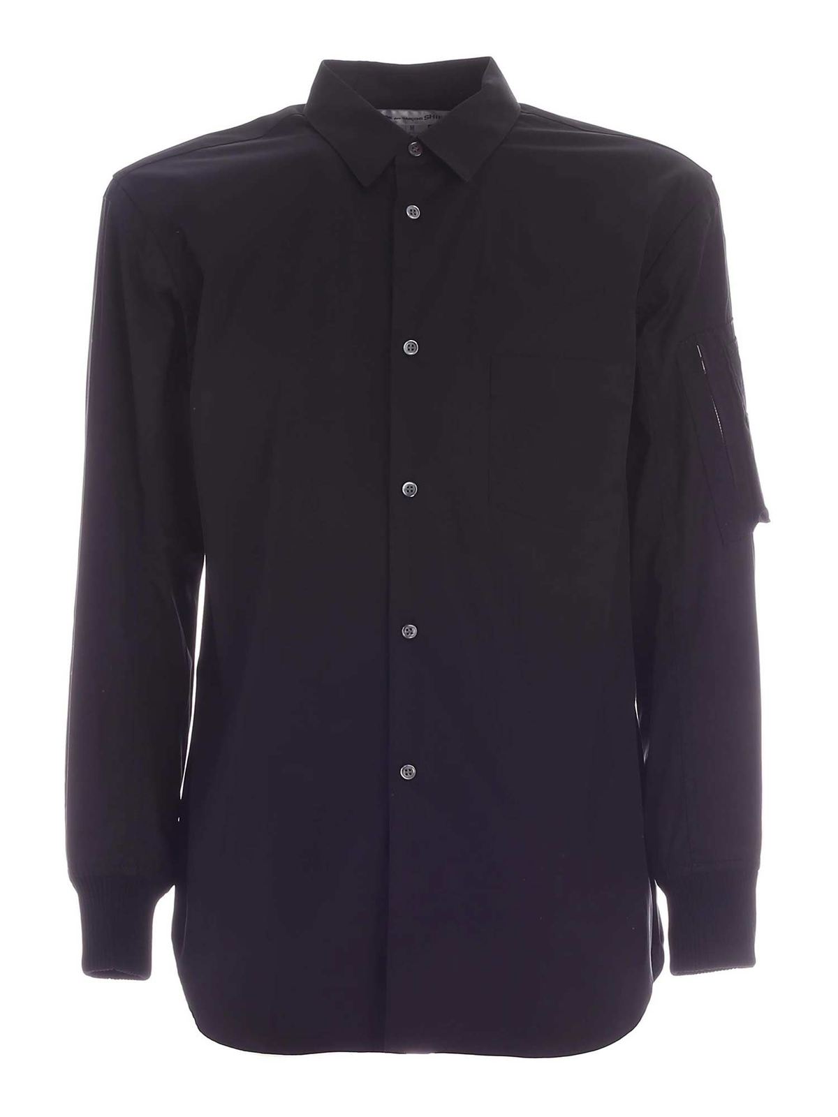 Knitted cuffs shirt in black S280541 (Comme Des Garçons SHIRT / シャツ・ブラウス ) | Comme Des Garçons SHIRT (コムデギャルソン シャツ)