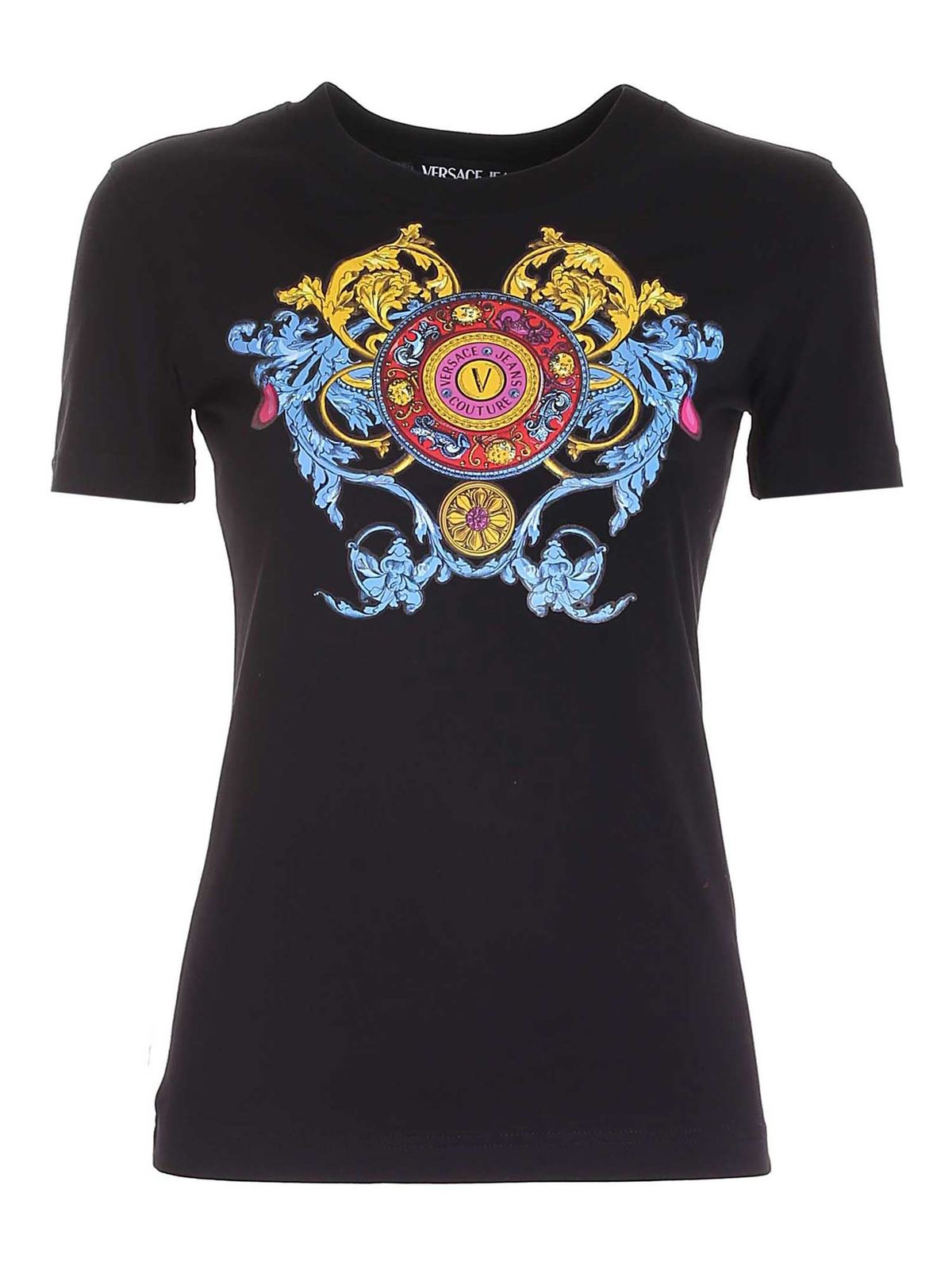 Regalia logo print T-shirt in black 71HAHT17CJ00O899 (VERSACE JEANS COUTURE / Tシャツ・カットソー ) | VERSACE JEANS COUTURE (ヴェルサーチェ ジーンズ クチュール)