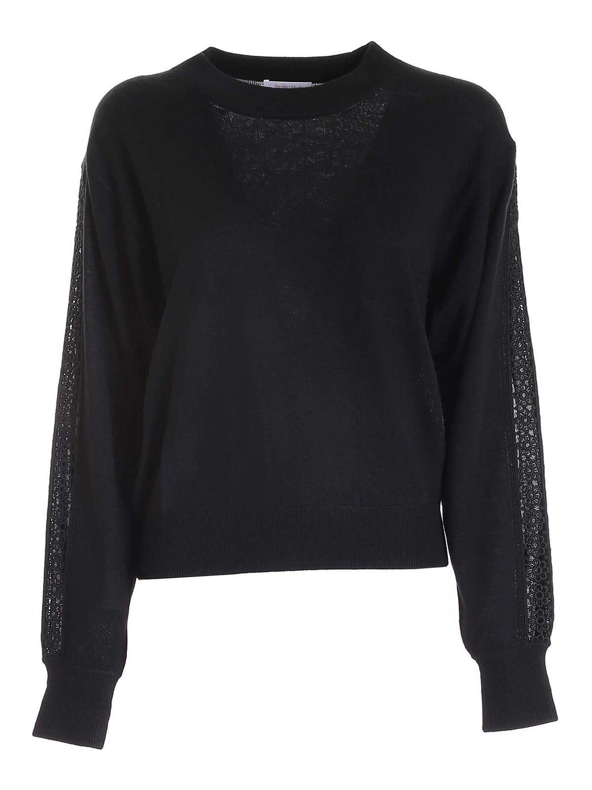 Embroidered insert sweater in black CHS21WMP07530001 (See By Chloé / ニット・セーター・カーディガン ) | See By Chloé (シーバイクロエ)