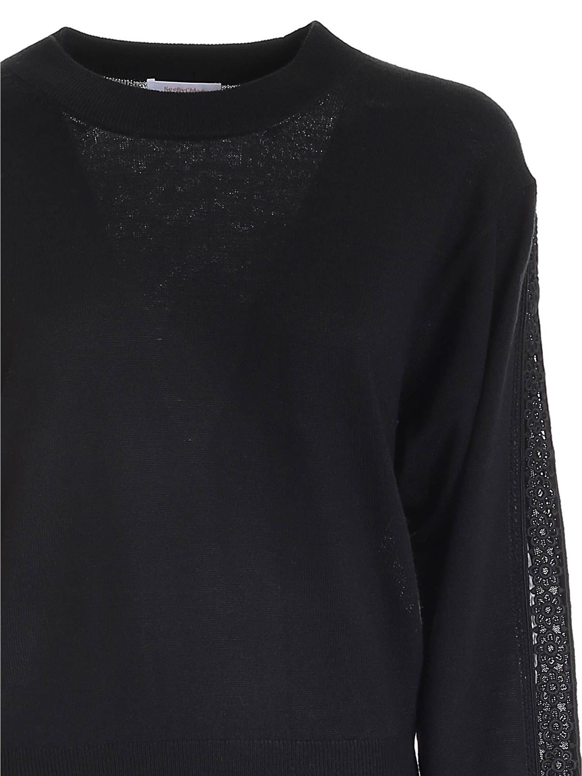 Embroidered insert sweater in black CHS21WMP07530001 (See By Chloé / ニット・セーター・カーディガン ) | See By Chloé (シーバイクロエ)(2)