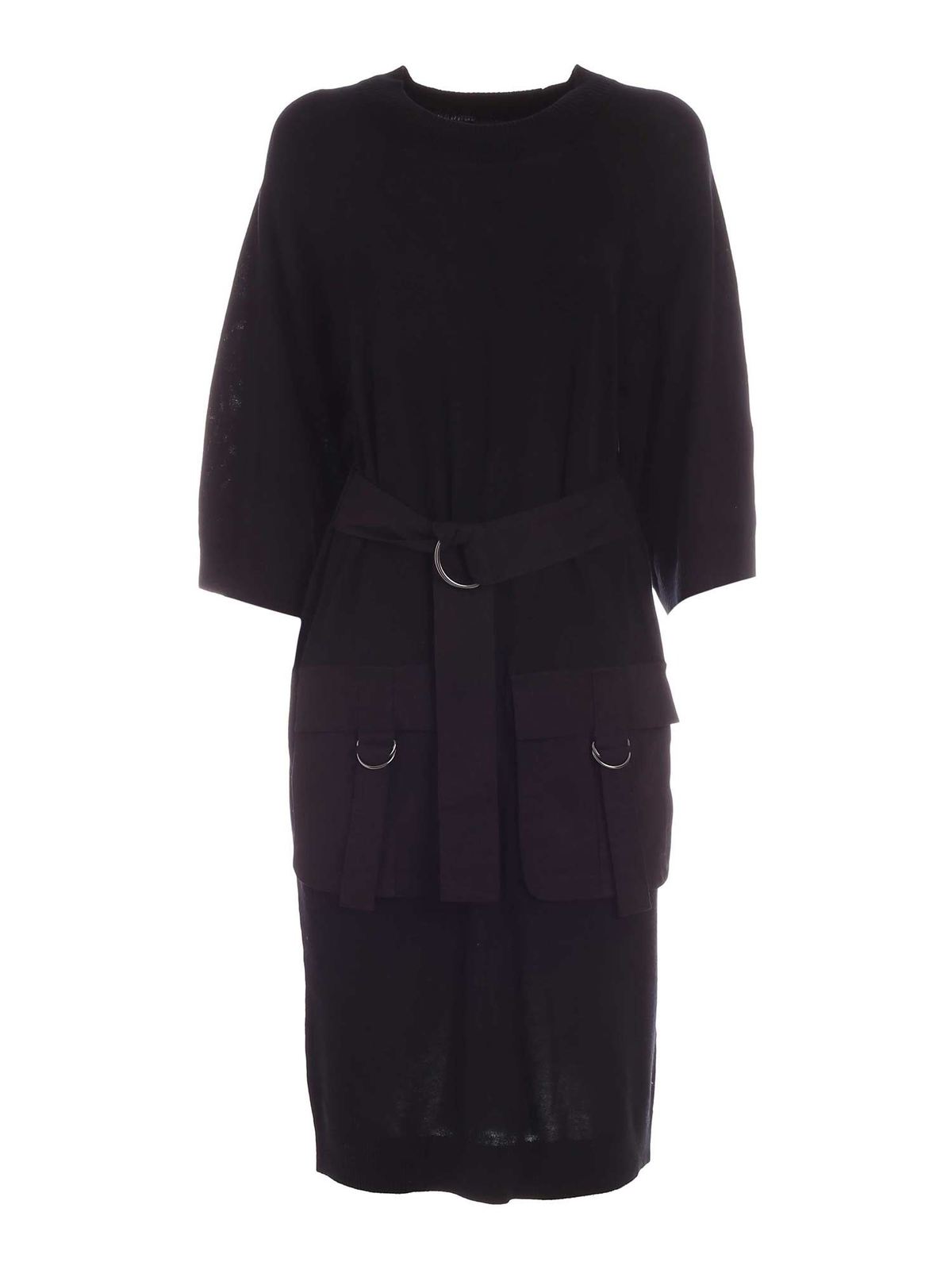 Maxi front pockets dress in black P0GO4GL5BLK (DKNY / ワンピース・ドレス・オールインワン ) | DKNY (ディーケーエヌワイ)