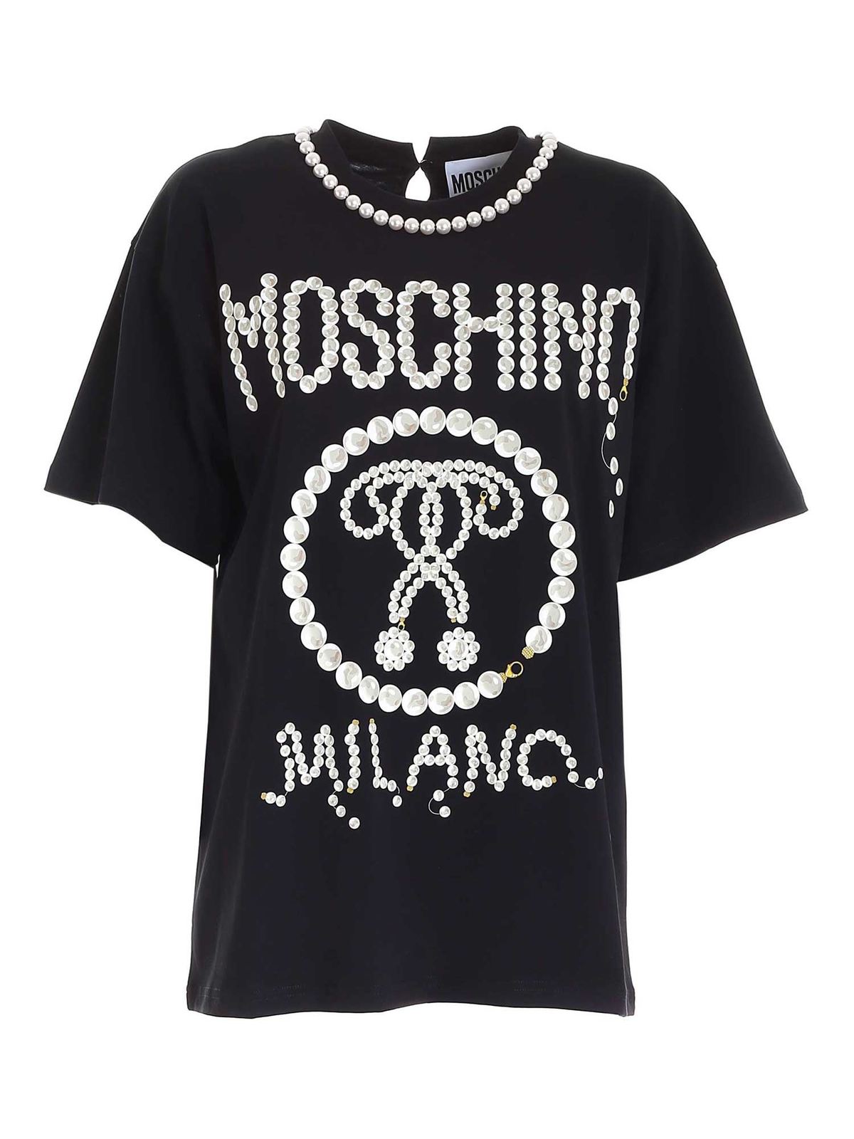 Pearls Double Question Mark logo T-shirt in b 071054402555 (MOSCHINO / Tシャツ・カットソー ) | MOSCHINO (モスキーノ)