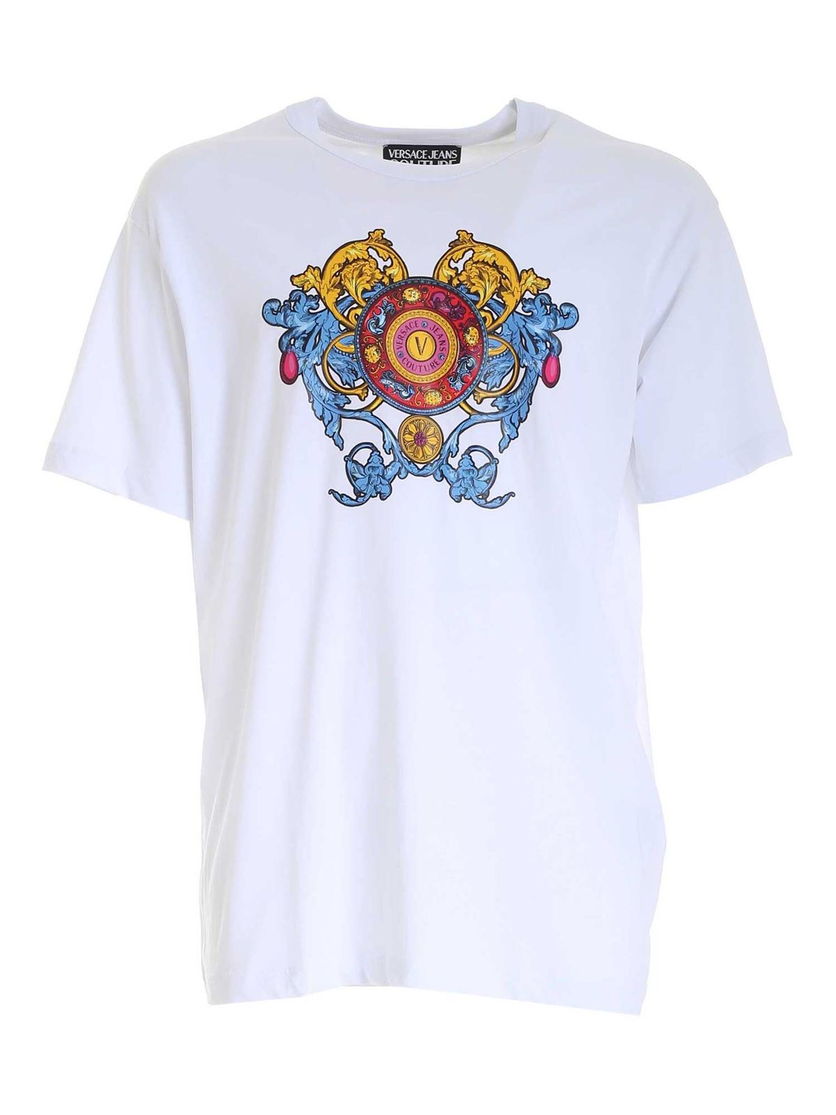 Emblem Regalia logo T-shirt in white 71GAHT17CJ00O003 (VERSACE JEANS COUTURE / Tシャツ・カットソー ) | VERSACE JEANS COUTURE (ヴェルサーチェ ジーンズ クチュール)