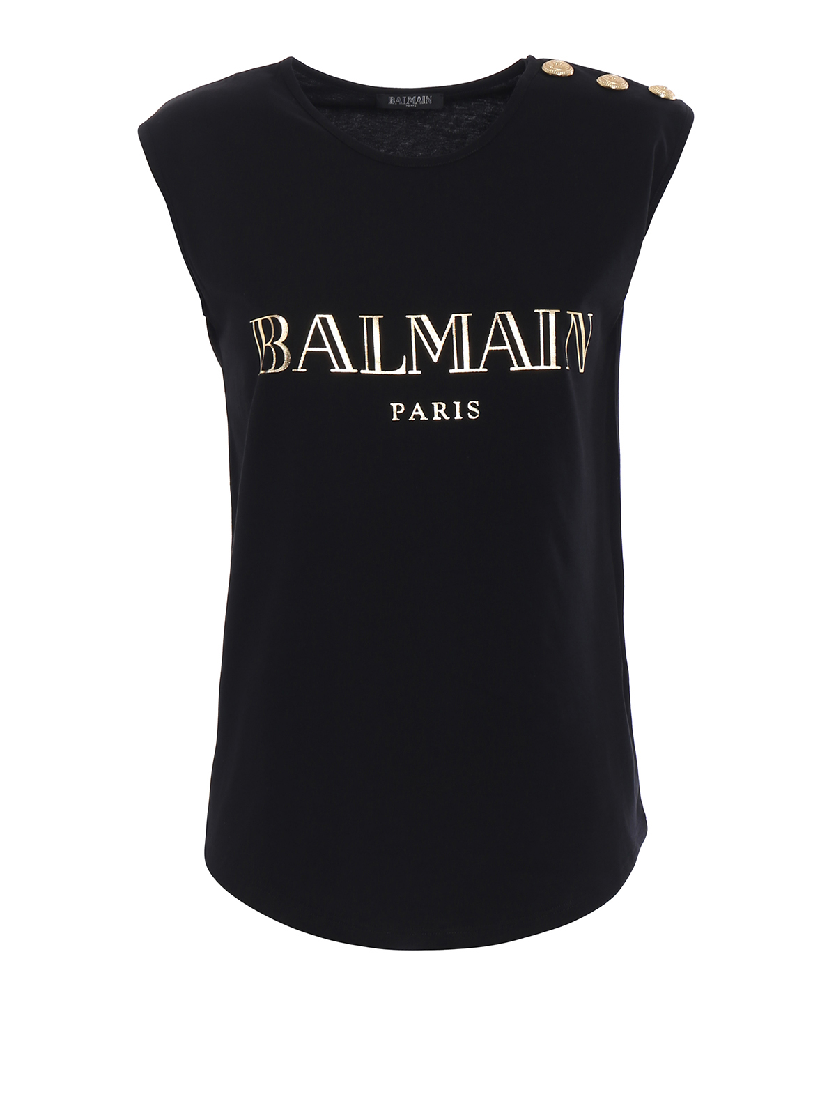 Black tank top with golden buttons 128535326IC0105 (Balmain / タンクトップ・キャミソール ) | Balmain (バルマン)