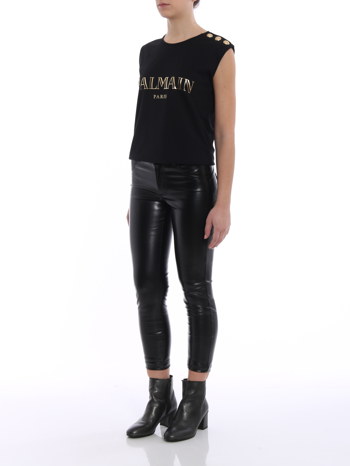 Black tank top with golden buttons 128535326IC0105 (Balmain / タンクトップ・キャミソール ) | Balmain (バルマン)(1)