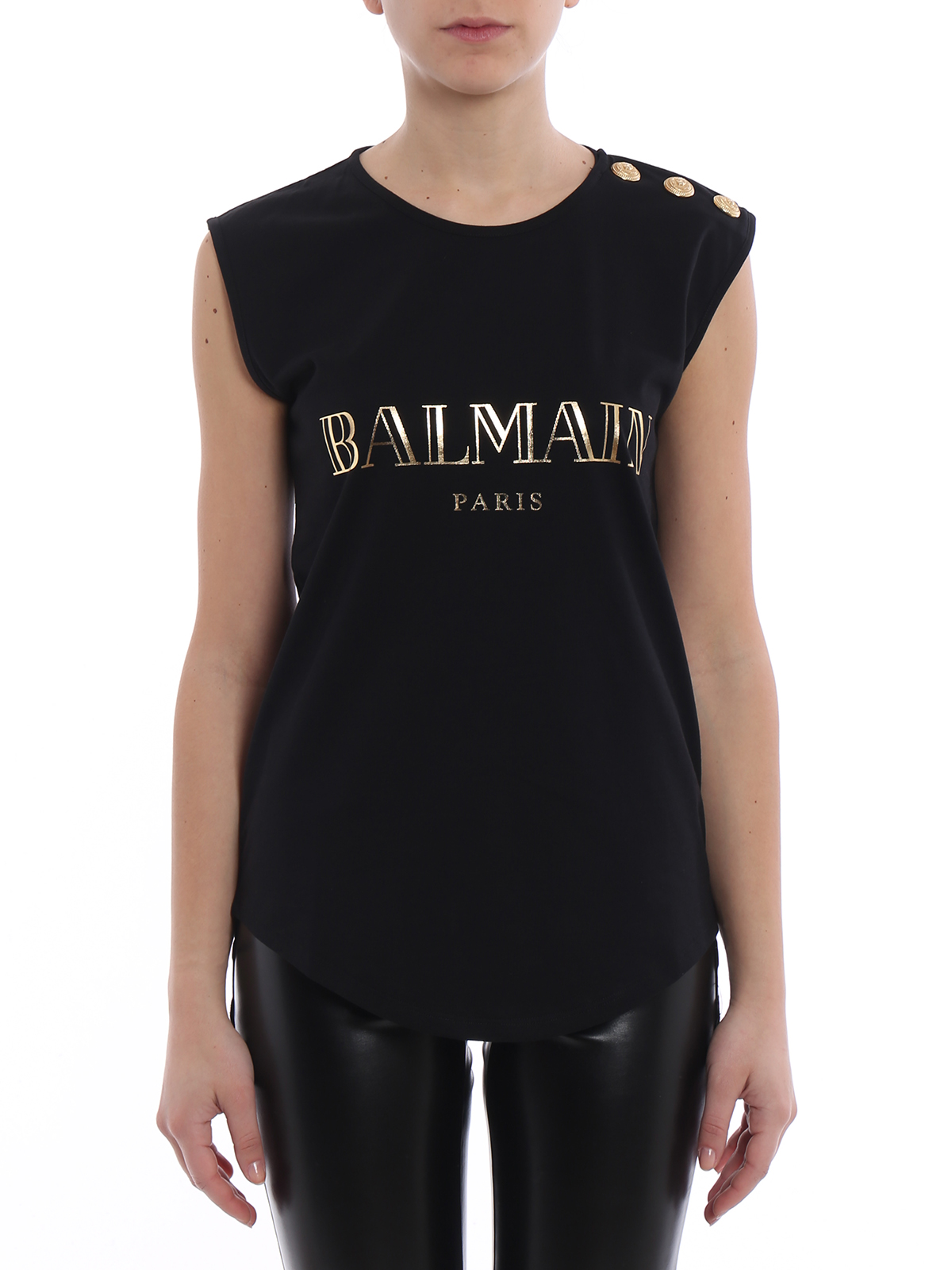 Black tank top with golden buttons 128535326IC0105 (Balmain / タンクトップ・キャミソール ) | Balmain (バルマン)(2)