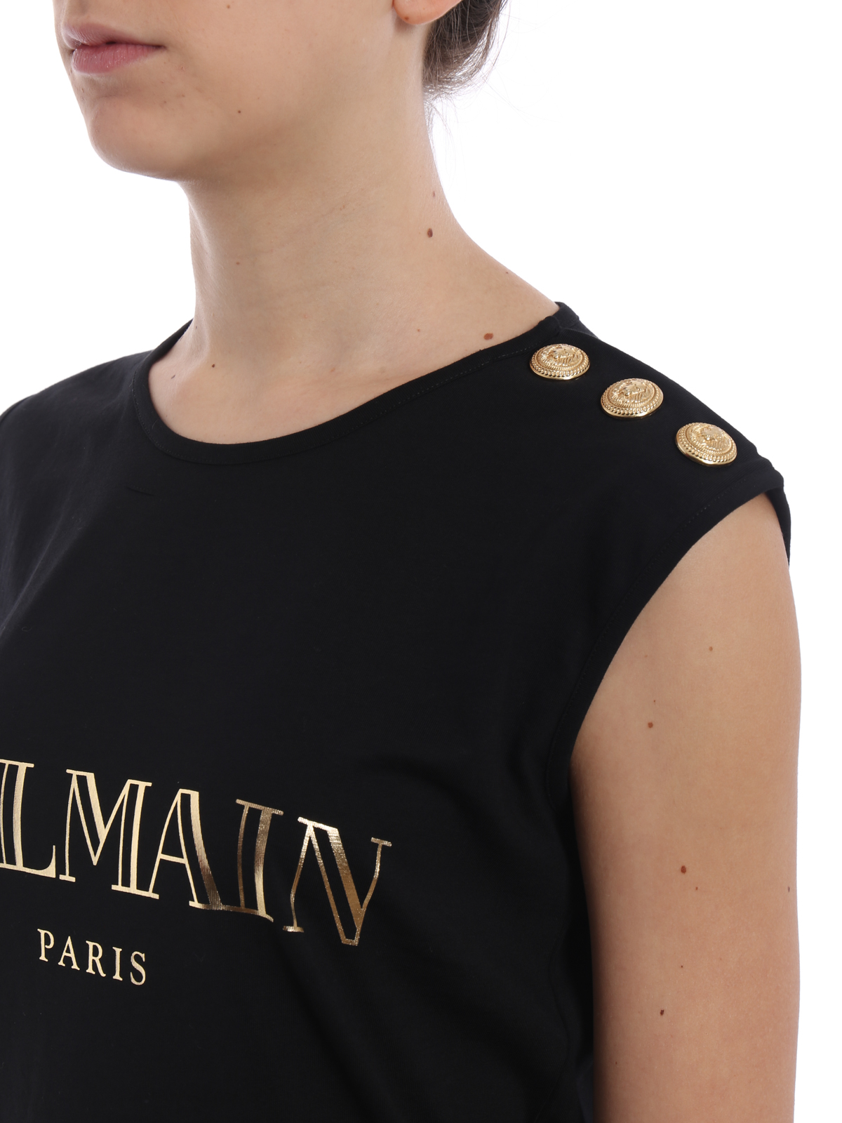 Black tank top with golden buttons 128535326IC0105 (Balmain / タンクトップ・キャミソール ) | Balmain (バルマン)(4)
