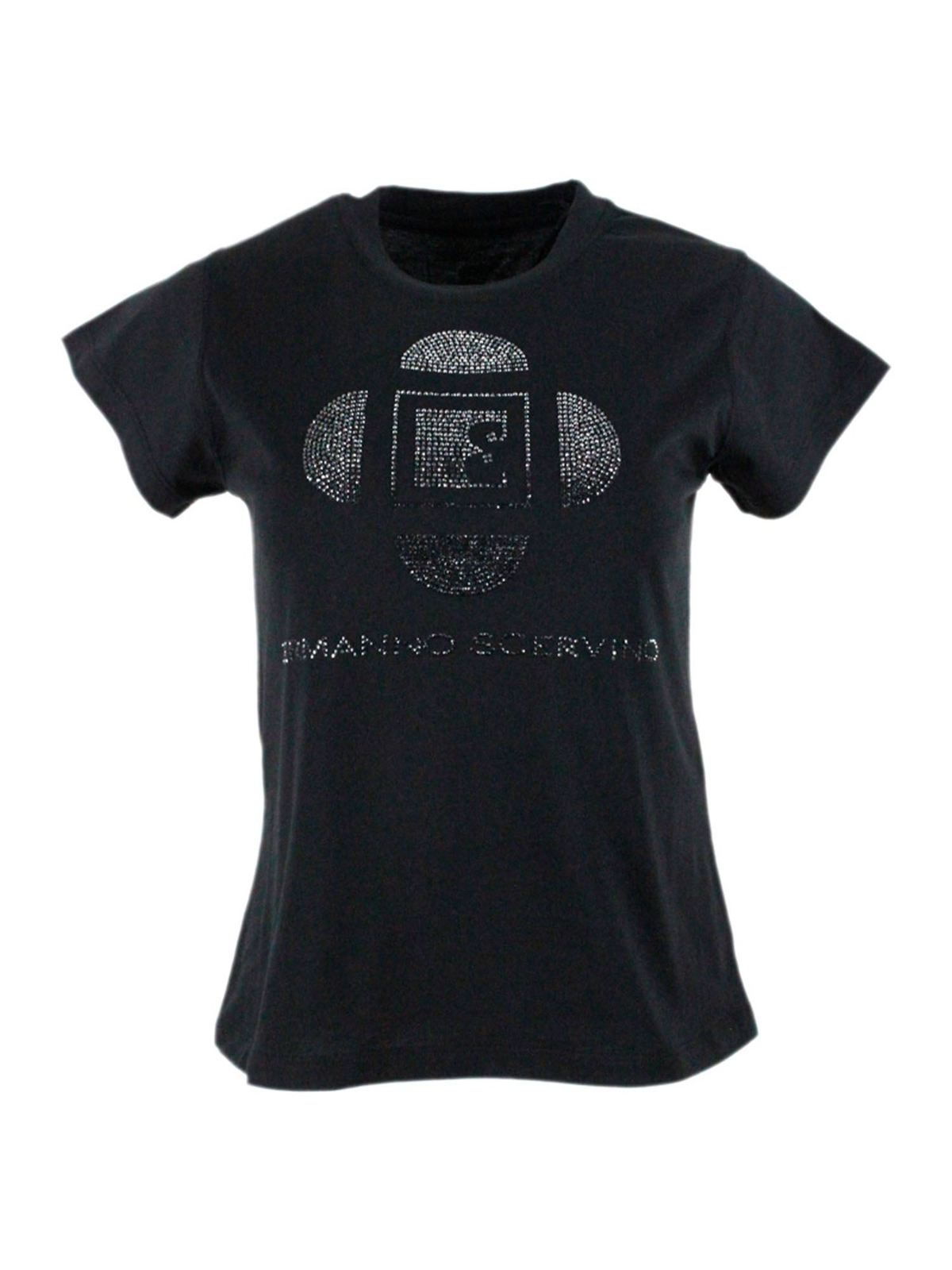 Rhinestones T-shirt in black D385L306CTUER95708 (ERMANNO SCERVINO / Tシャツ・カットソー ) | ERMANNO SCERVINO (エルマンノ シェルヴィーノ)