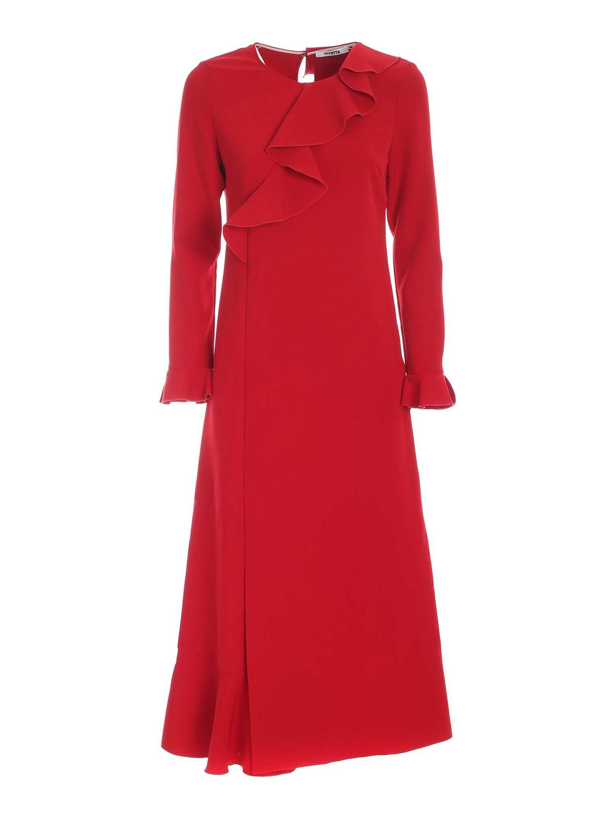Rouches dress in red 21IV2M0H0615A704625 (VIVETTA / ワンピース・ドレス・オールインワン ) | VIVETTA (ヴィヴェッタ)