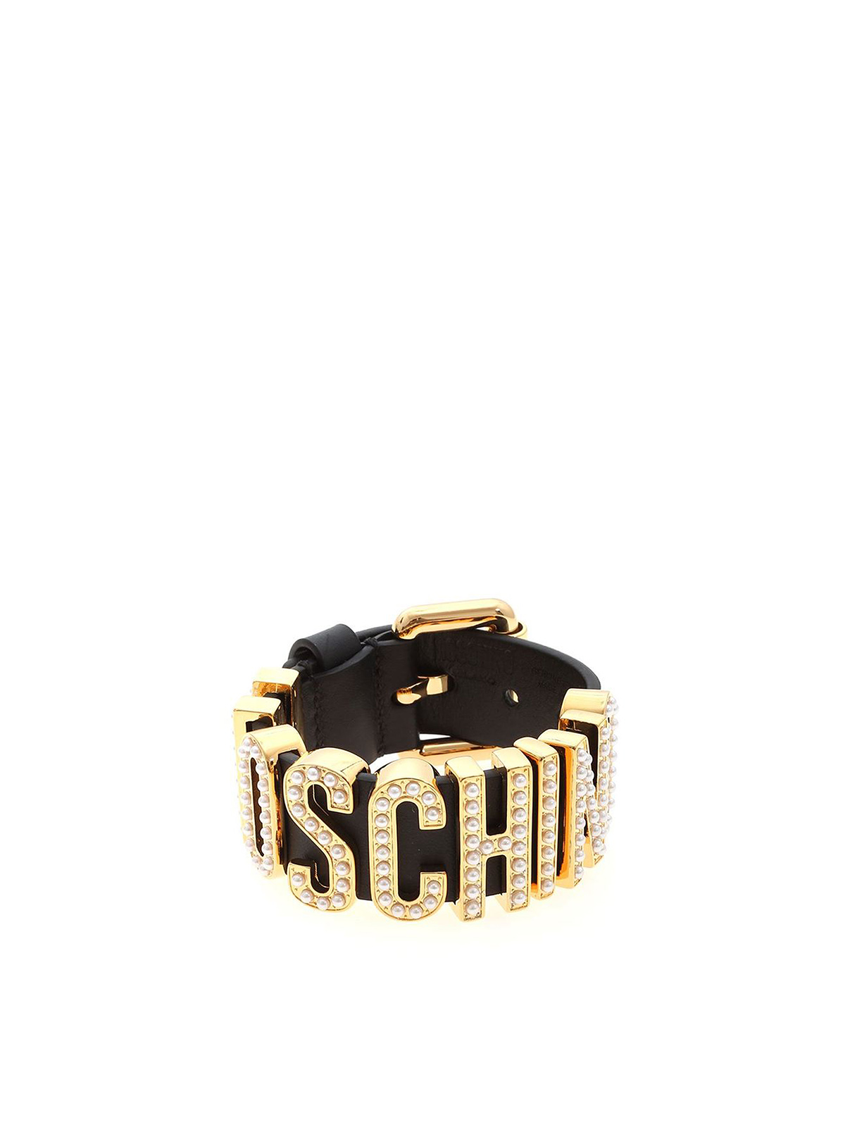Logo lettering micro beaded bracelet in black 775380081555 (MOSCHINO / ブレスレット ) | MOSCHINO (モスキーノ)