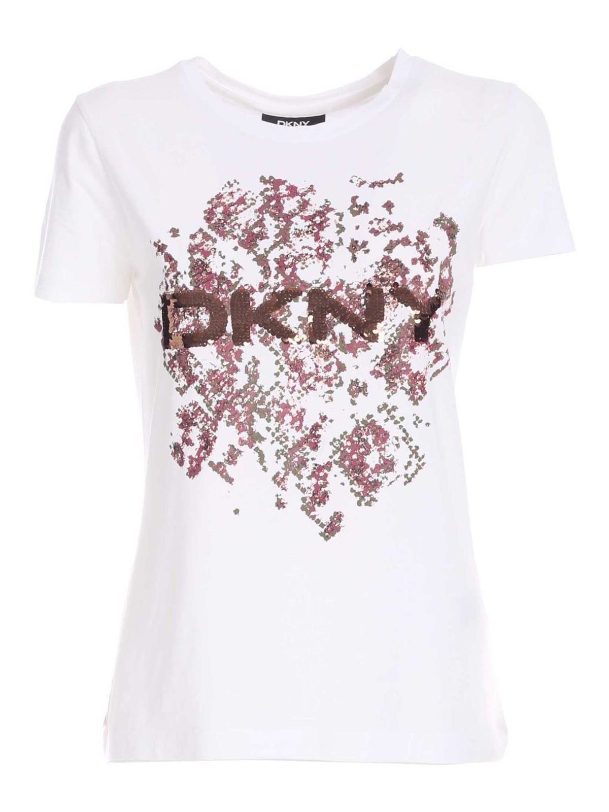 Sequined logo T-shirt in white P1GQVDNAWHITE (DKNY / Tシャツ・カットソー ) | DKNY (ディーケーエヌワイ)