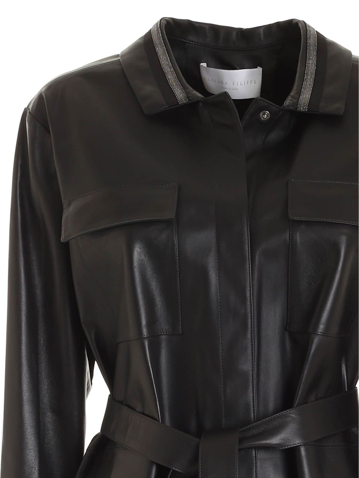 Leather jacket in black PLD271W272F263825 (FABIANA FILIPPI / カジュアルジャケット・ベスト ) | FABIANA FILIPPI (ファビアナフィリッピ)(2)