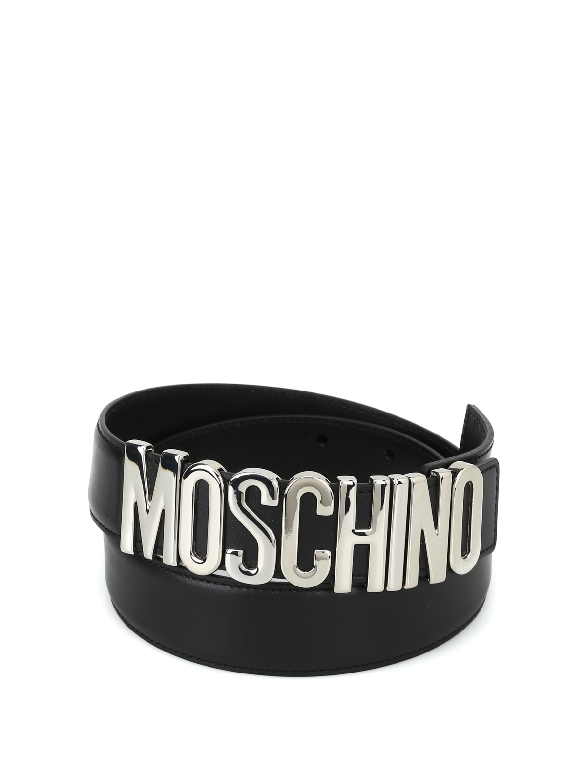 Silver logo buckle leather belt 800780013555 (MOSCHINO / ベルト・サスペンダー ) | MOSCHINO (モスキーノ)