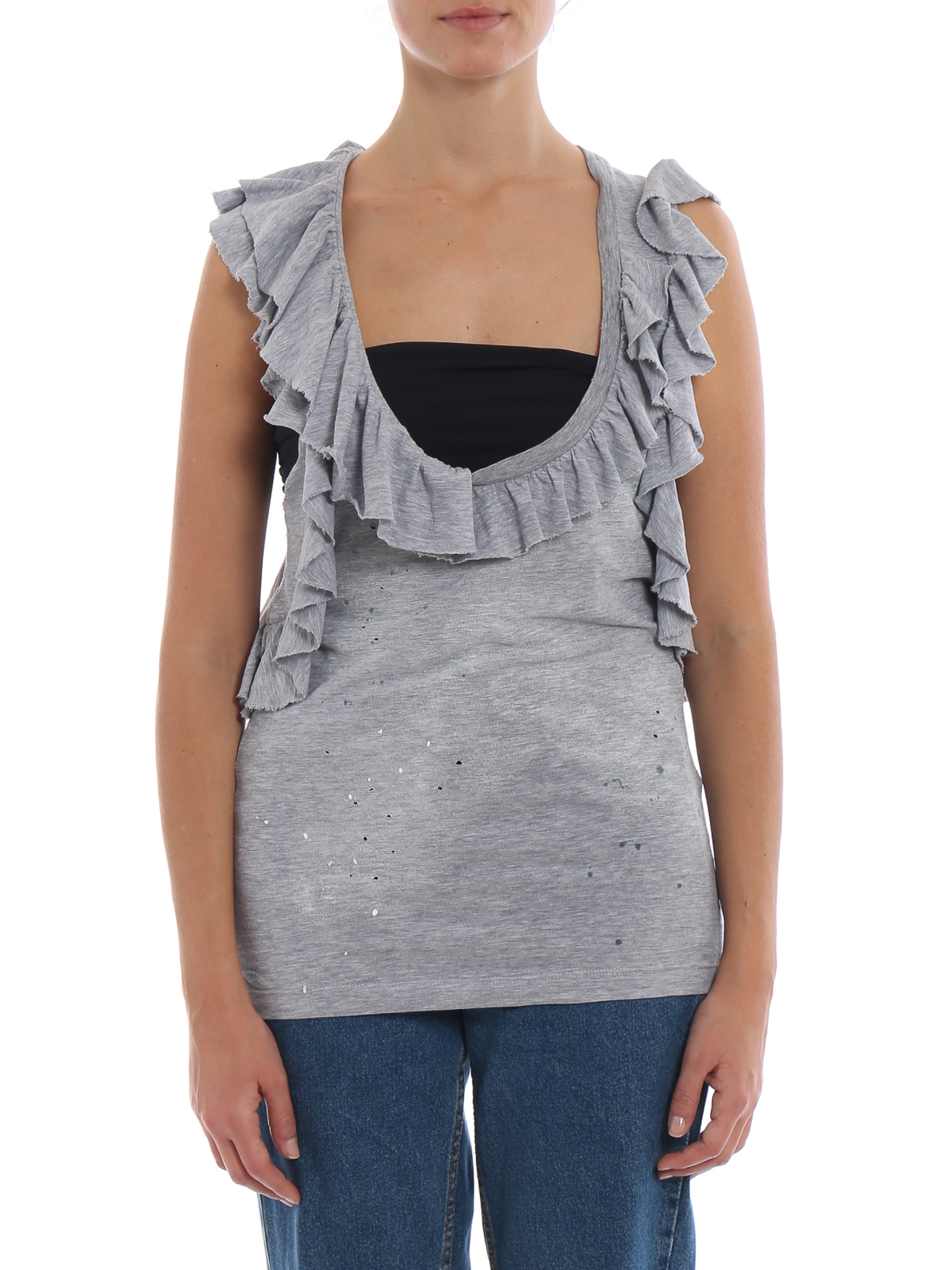 Distressed cotton ruffled long tank top S72NC0787S22146857M (Dsquared2 / タンクトップ・キャミソール ) | Dsquared2 (ディースクエアード)(2)