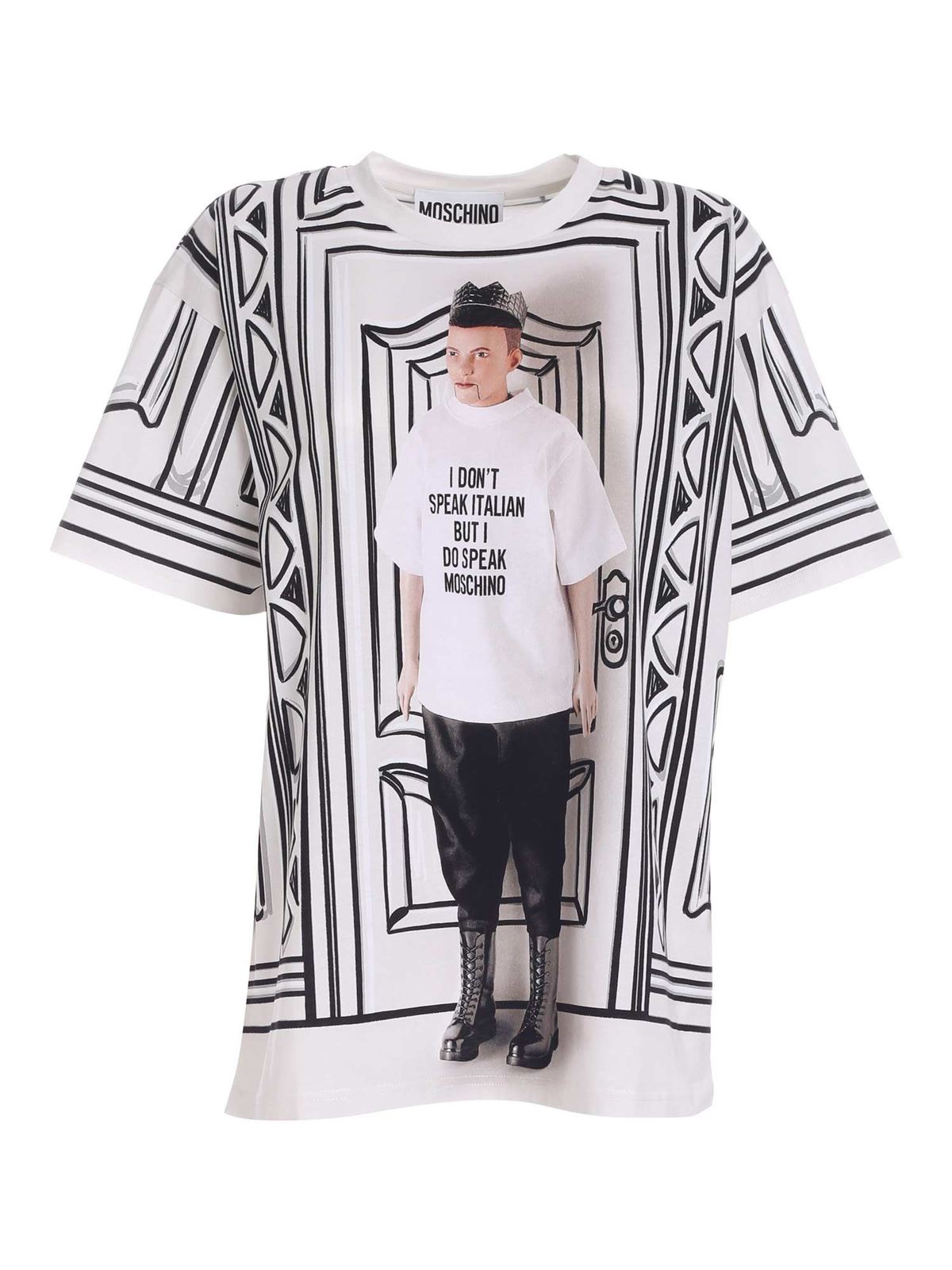 Printed T-shirt in black and white 071604403888 (MOSCHINO / Tシャツ・カットソー ) | MOSCHINO (モスキーノ)