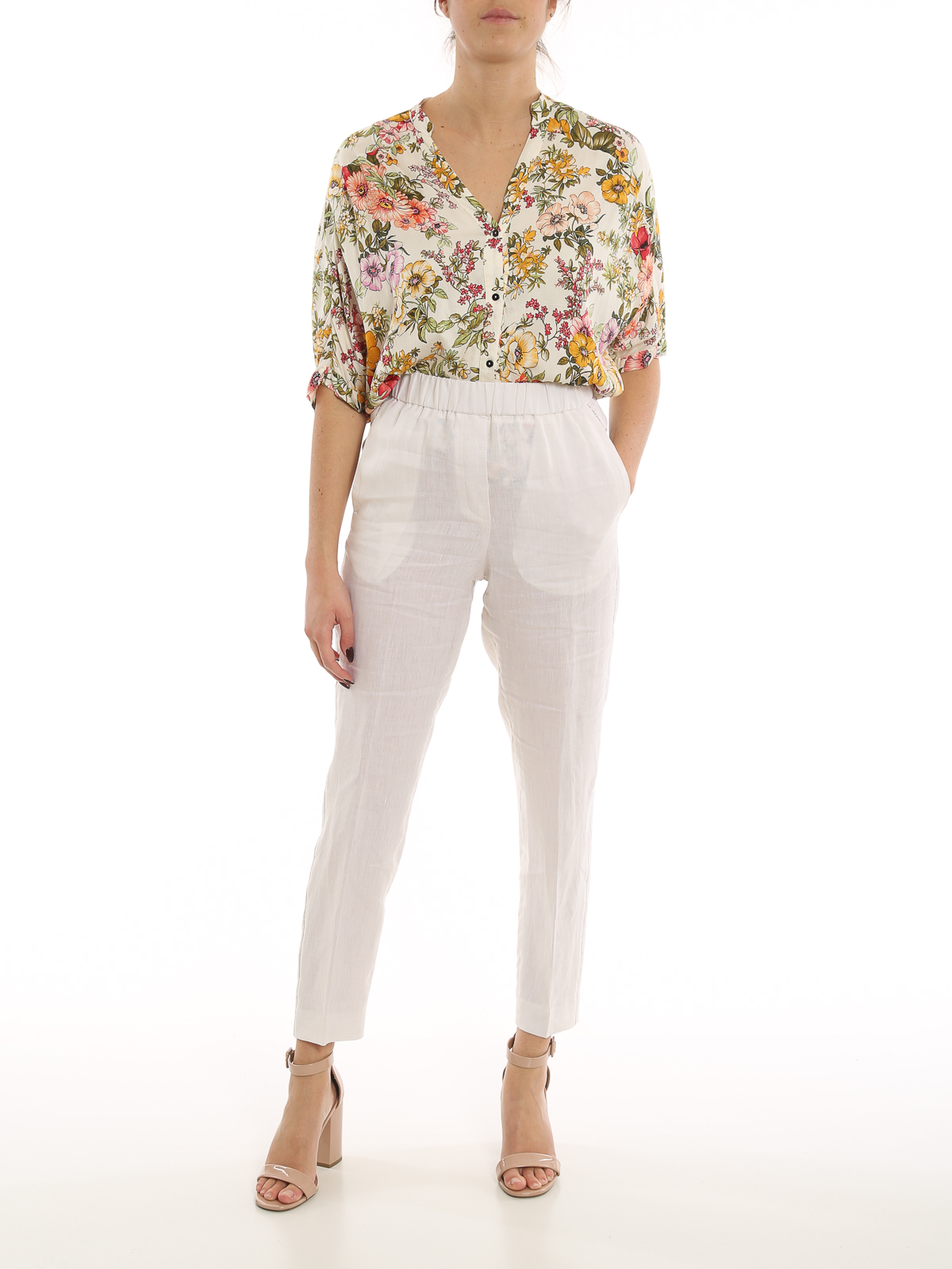 Embellished linen trousers P0407202600902 (PESERICO / パンツ ) | PESERICO (ペセリコ)(1)