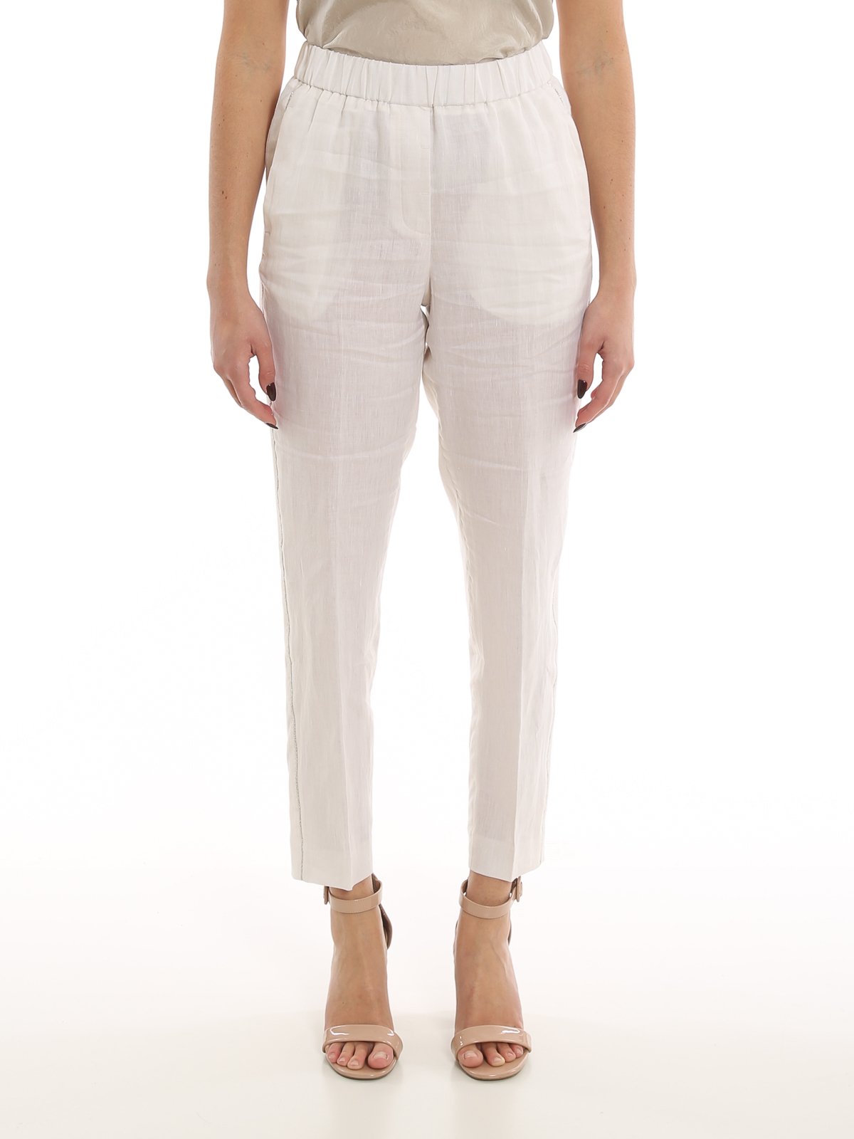 Embellished linen trousers P0407202600902 (PESERICO / パンツ ) | PESERICO (ペセリコ)(2)