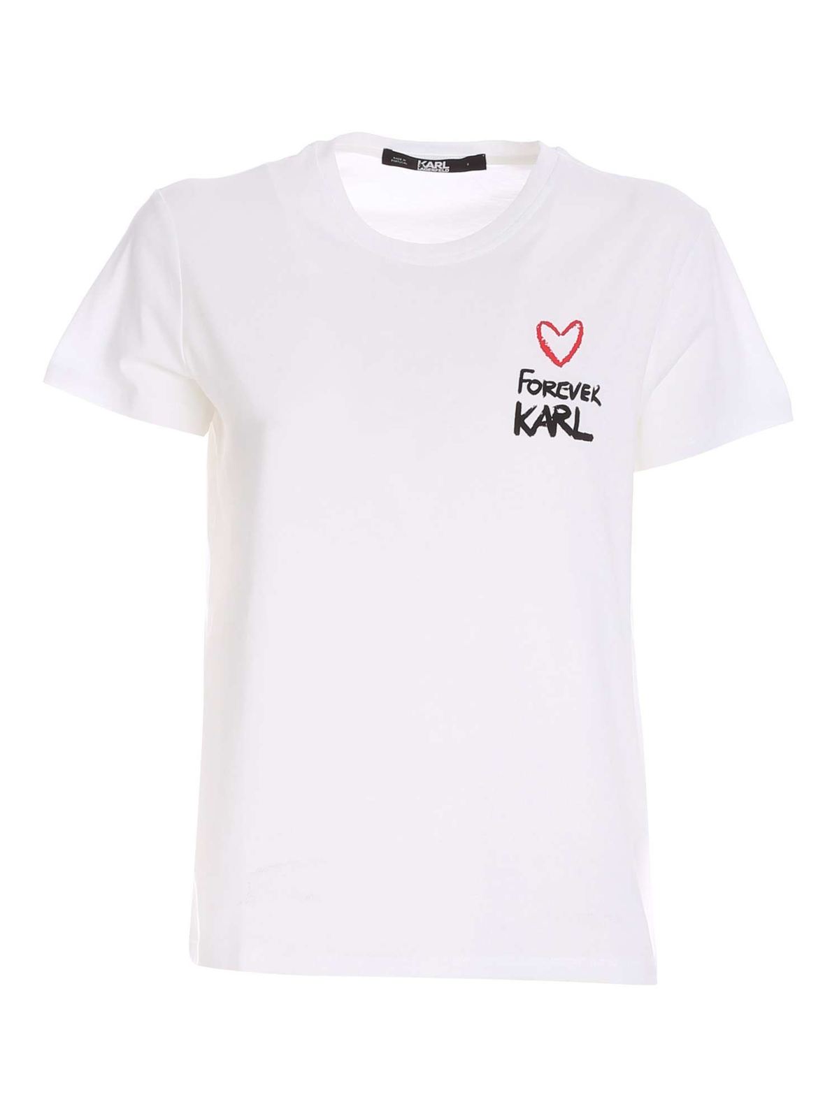 Contrasting print T-shirt in white 205W1702100 (KARL LAGERFELD / Tシャツ・カットソー ) | KARL LAGERFELD (カール・ラガーフェルド)