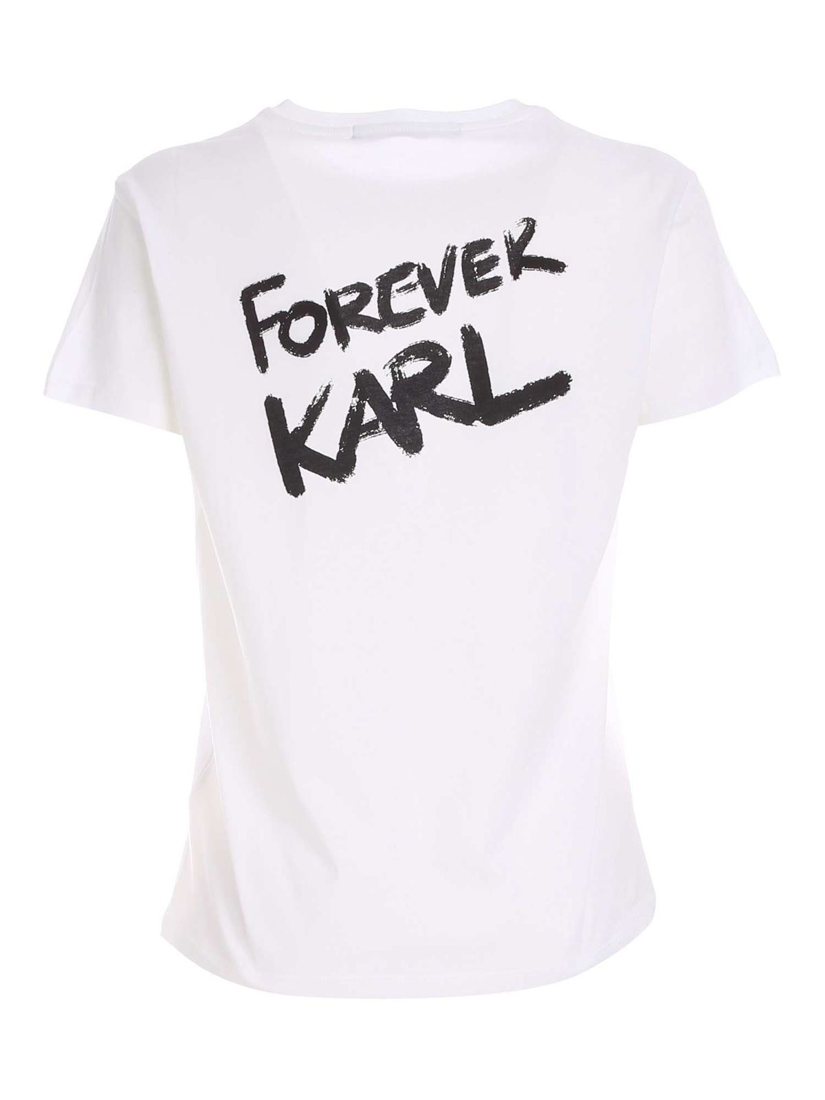 Contrasting print T-shirt in white 205W1702100 (KARL LAGERFELD / Tシャツ・カットソー ) | KARL LAGERFELD (カール・ラガーフェルド)(1)