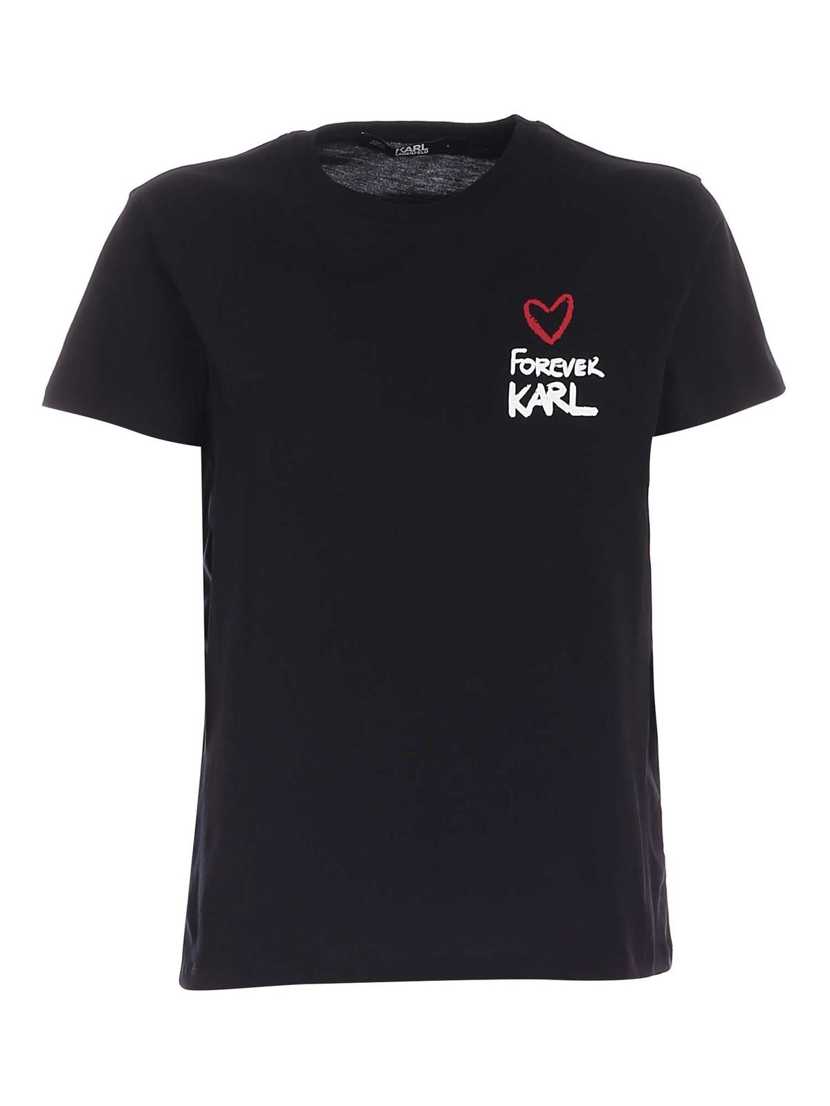 Contrasting print T-shirt in black 205W1702999 (KARL LAGERFELD / Tシャツ・カットソー ) | KARL LAGERFELD (カール・ラガーフェルド)