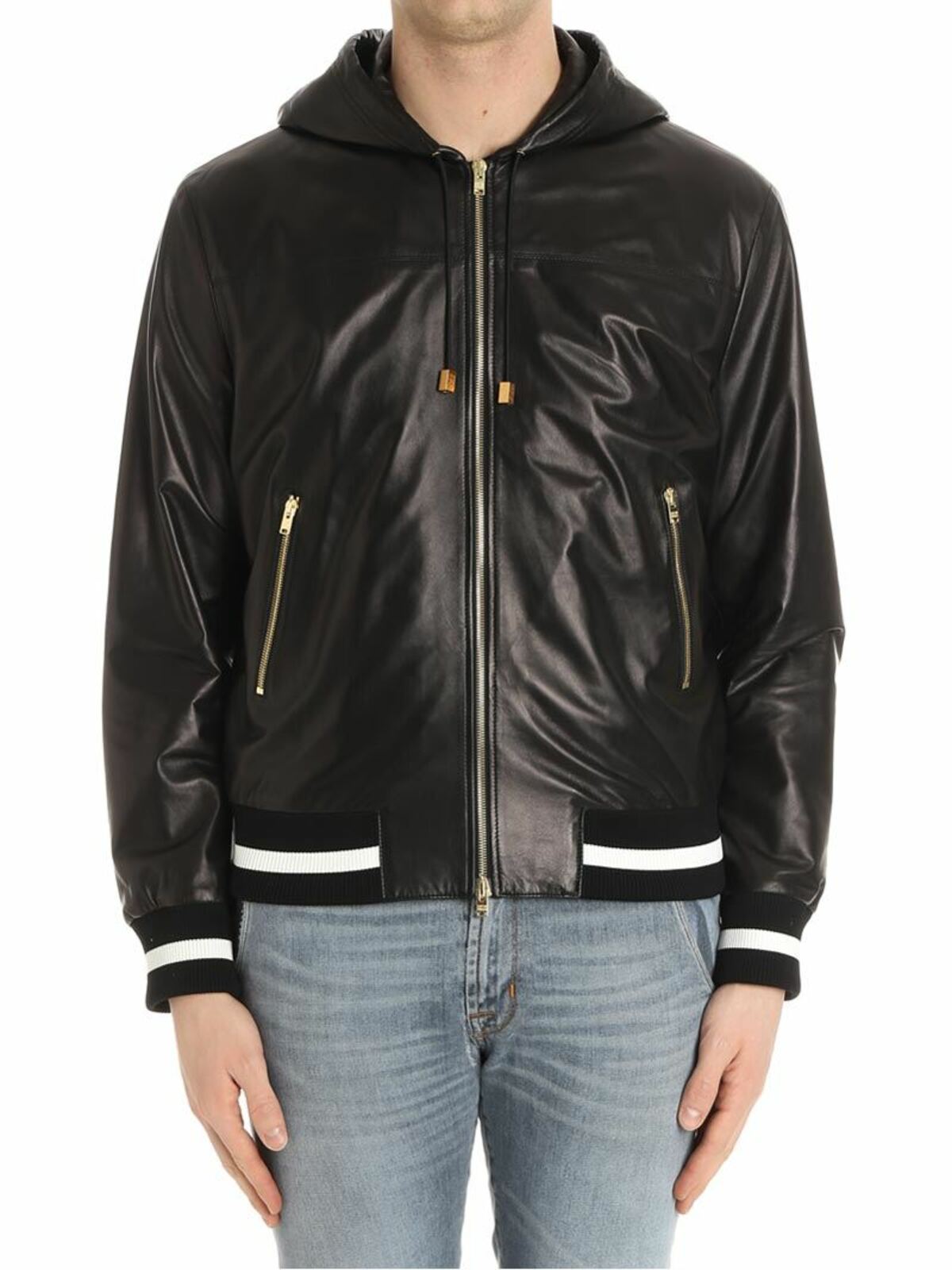 Black leather bomber jacket FRU4015VSPF0245999 (FAUSTO PUGLISI / レザー&ファージャケット・コート ) | FAUSTO PUGLISI (ファウスト プリージ)