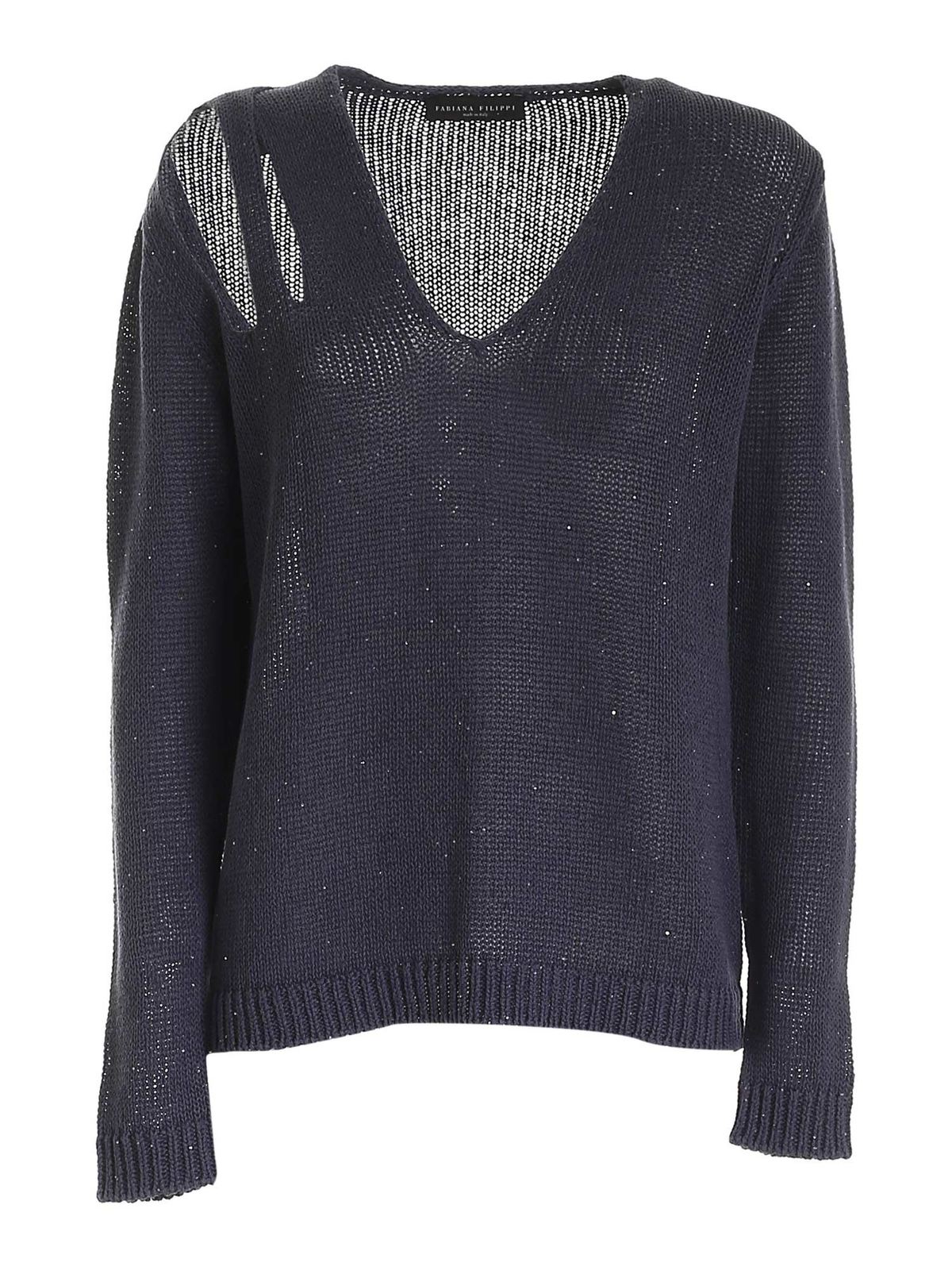 Cut-out sweater in blue MAD271B646D2735128 (FABIANA FILIPPI / ニット・セーター・カーディガン ) | FABIANA FILIPPI (ファビアナフィリッピ)